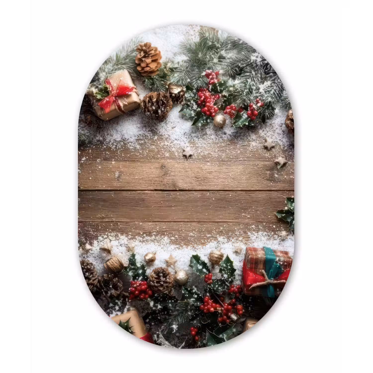 Kerstdecoratie - Geschenken - Hout - Veelkleurig Wandcirkel Ovaal Forex klein -3d