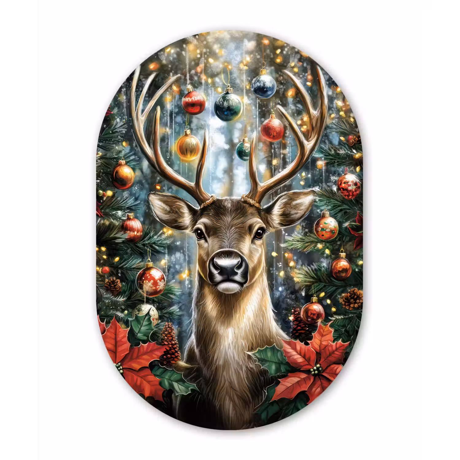 Kerstfeest - Dennenbos - Rood Wandcirkel Ovaal Forex klein -3d