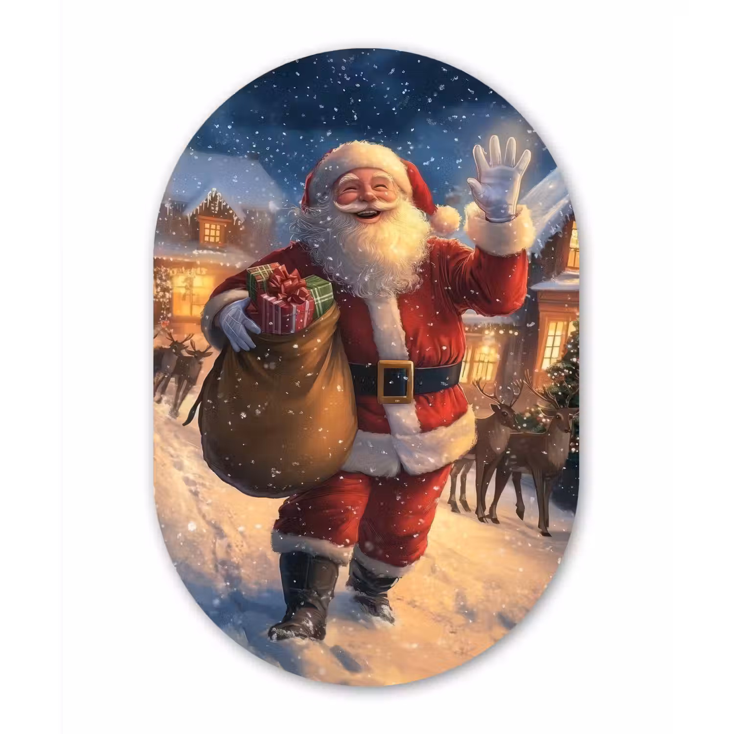 Kerstman - Dorp - Hert - Donker Wandcirkel Ovaal Forex klein -3d