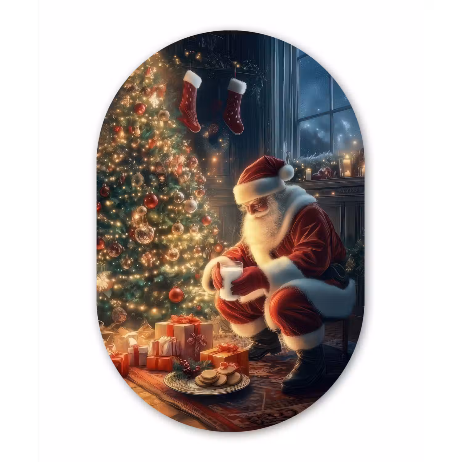 Kerstman - Haard - Donker Wandcirkel Ovaal Forex klein -3d