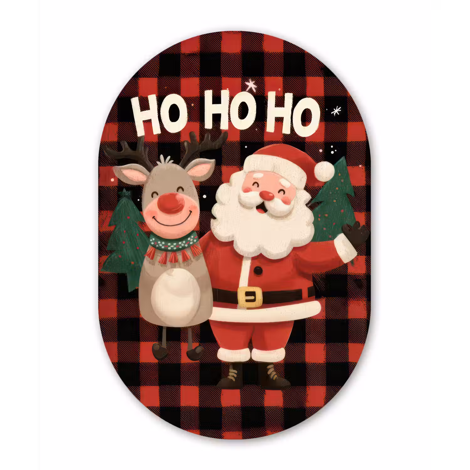 Kerstman - Rendier - Tekst - Rood - Zwart Wandcirkel Ovaal Forex klein -3d