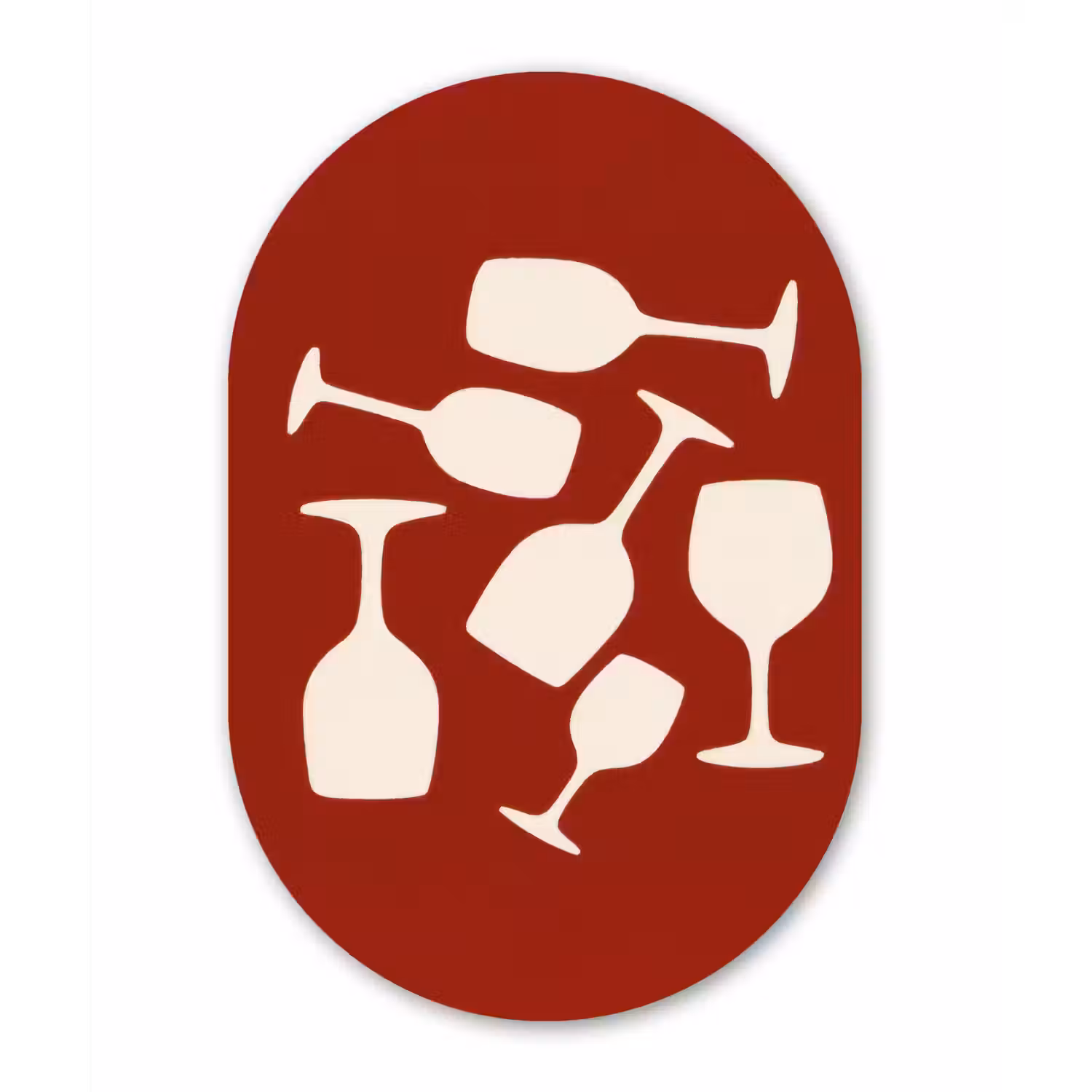 Wijnglazen - Silhouetten - Wit Wandcirkel Ovaal Forex klein -3d