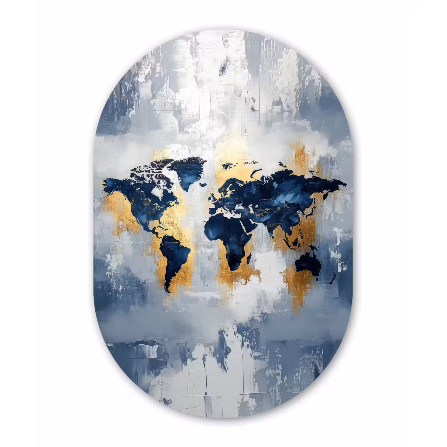 Wereldkaart - Blauw - Abstract Wandcirkel Ovaal Forex klein -3d