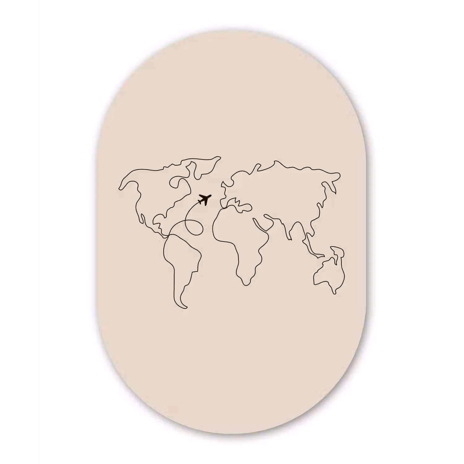 Wereldkaart - Simpel - Vliegtuig Wandcirkel Ovaal Forex klein -3d
