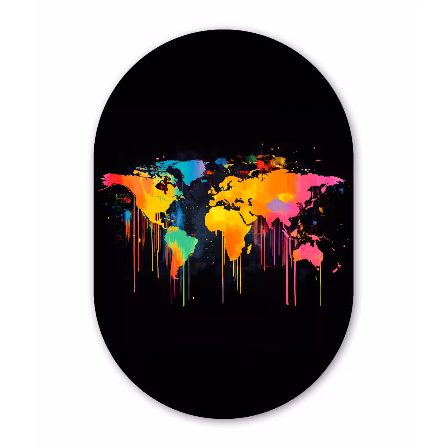 Wereldkaart - Verf - Kleurrijk - Graffiti - Wereld Wandcirkel Ovaal Forex klein -3d