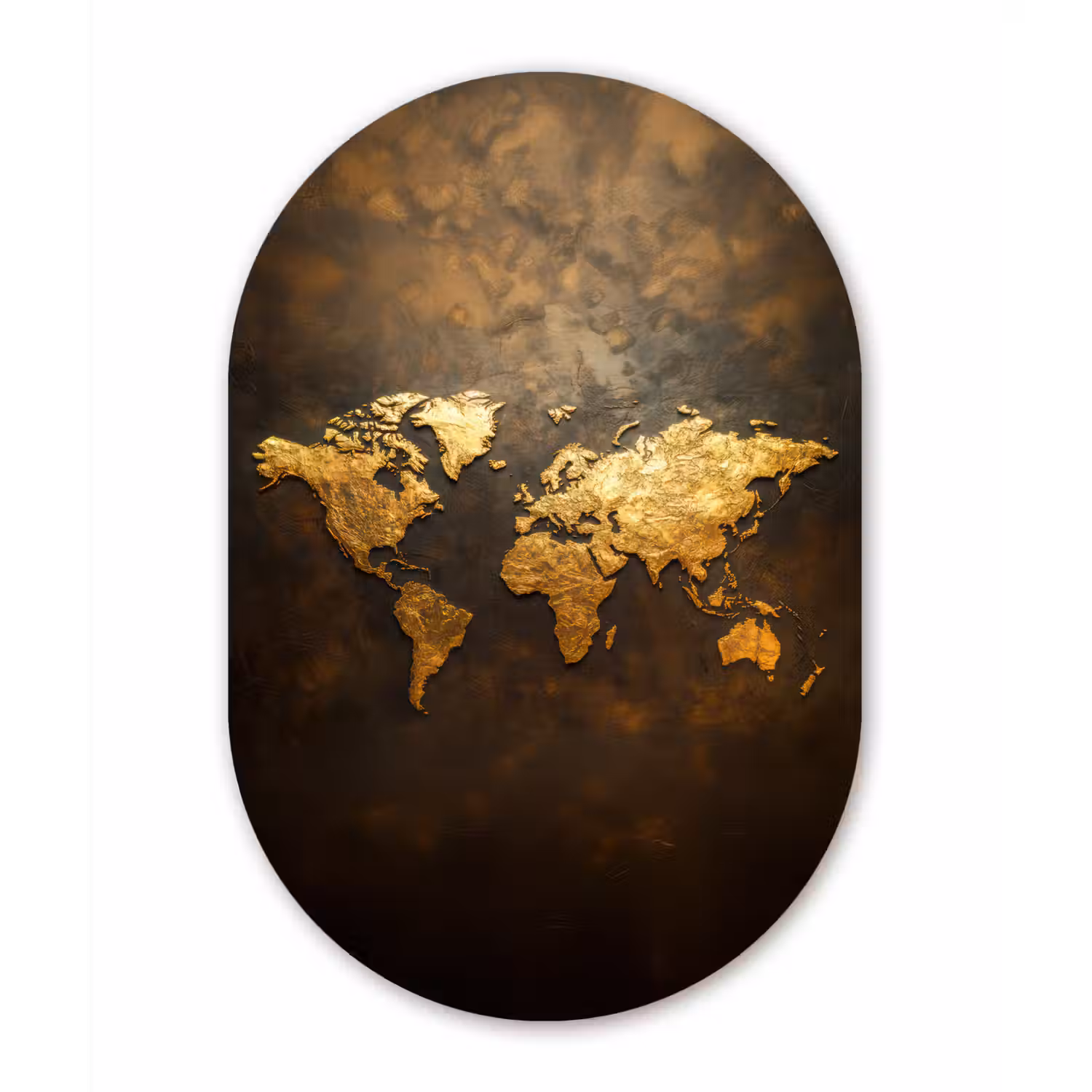 Wereldkaart - Goud - Roest Wandcirkel Ovaal Forex klein -3d