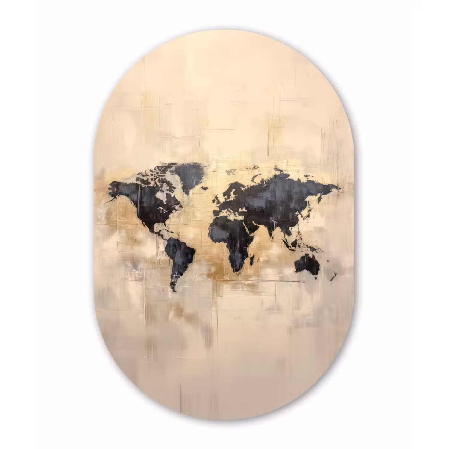 Wereldkaart - Goud - Zwart - Abstract Wandcirkel Ovaal Forex klein -3d