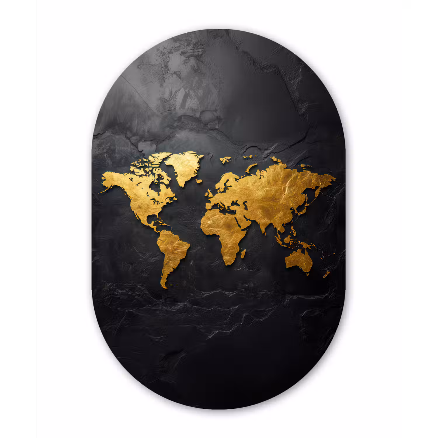 Wereldkaart - Goud - Steen Wandcirkel Ovaal Forex klein -3d