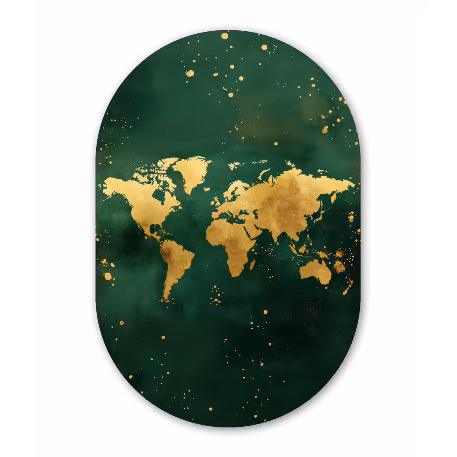 Wereldkaart - Groen - Goud Wandcirkel Ovaal Forex klein -3d