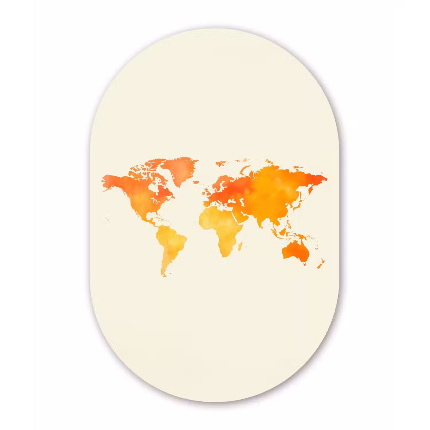 Wereldkaart - Oranje - Kleurrijk Wandcirkel Ovaal Forex klein -3d