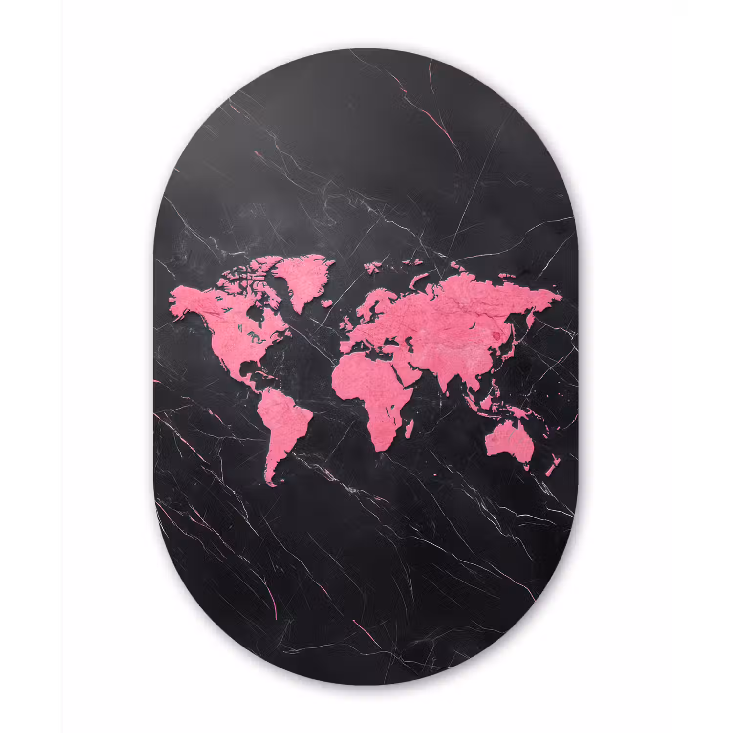 Wereldkaart - Roze - Marmer Wandcirkel Ovaal Forex klein -3d