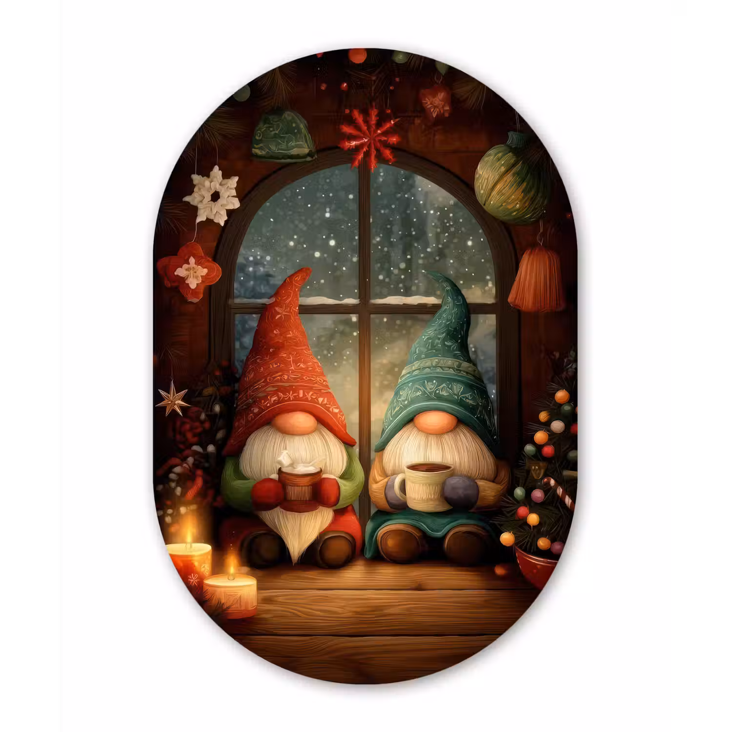 Gnooms - Kerst - Raam - Kleurrijk Wandcirkel Ovaal Forex klein -3d