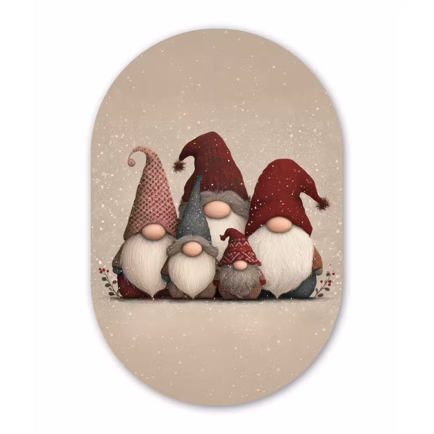 Kabouters - Kerst - Sneeuw - Puntmutsen Wandcirkel Ovaal Forex klein -3d