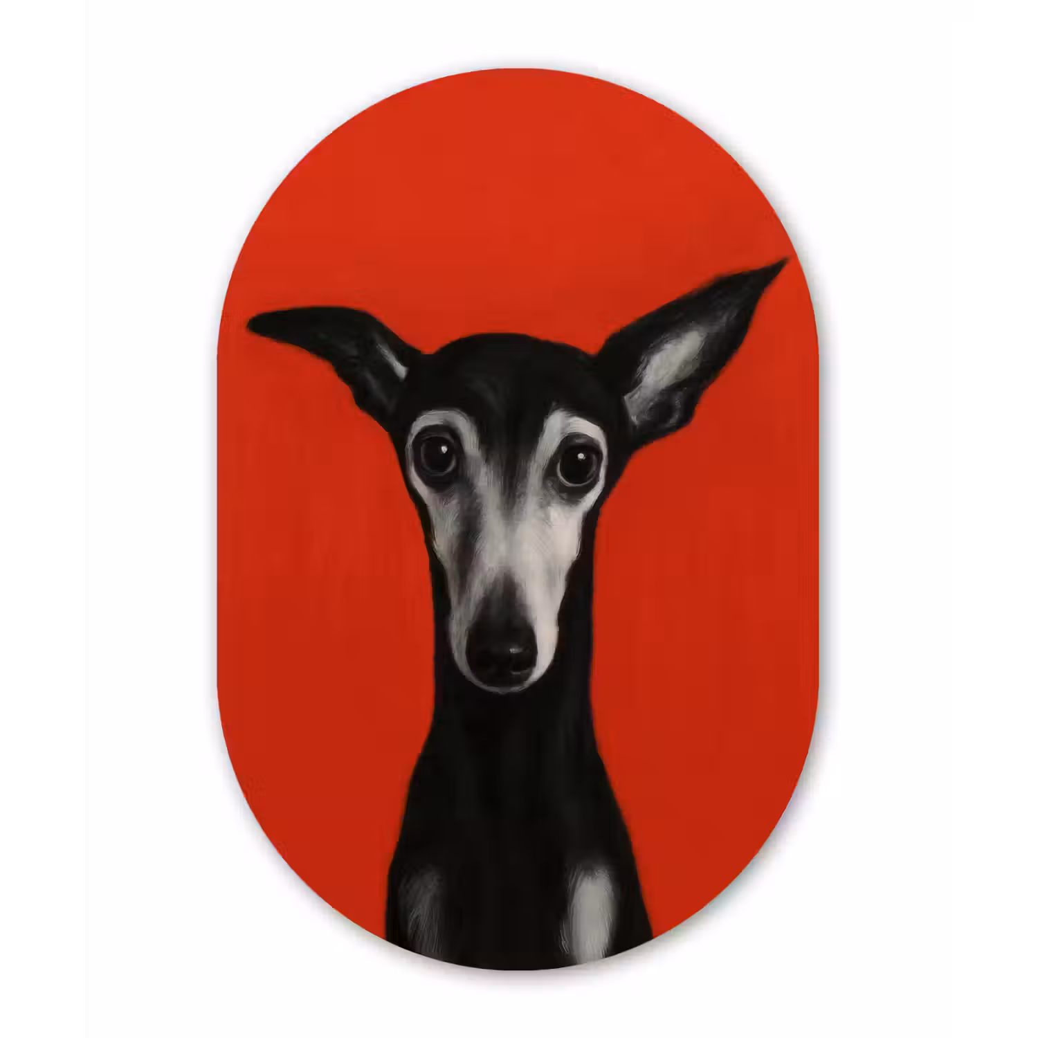 Windhond - Minimalistisch - Rood Wandcirkel Ovaal Forex klein -3d