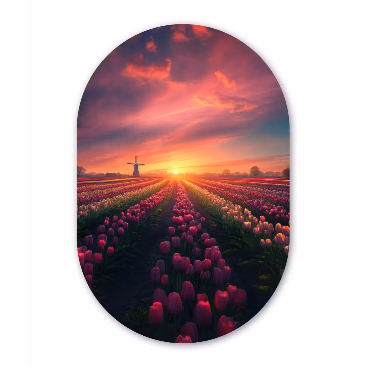Windmolen - Zonsondergang - Landschap Wandcirkel Ovaal Forex klein -3d