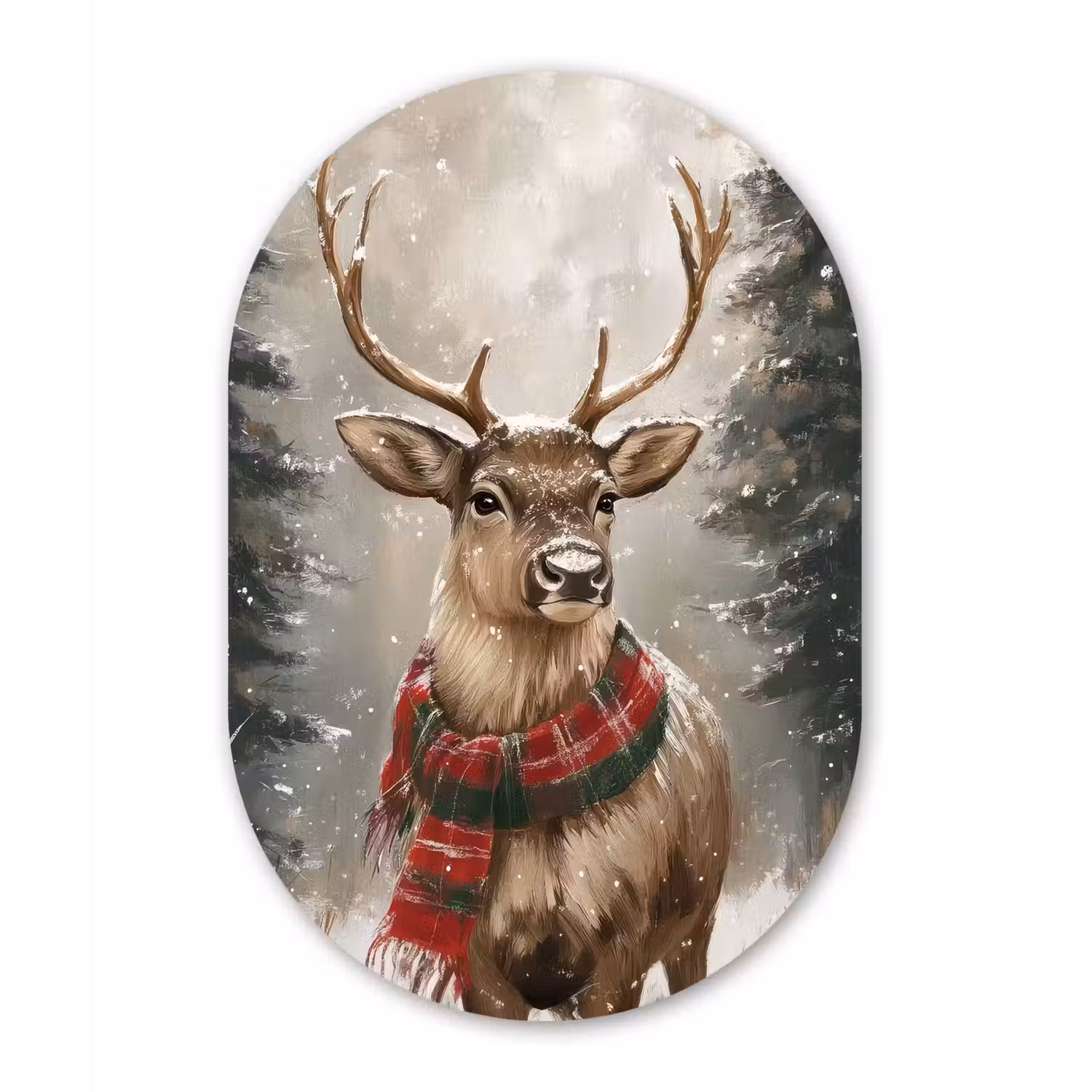 Winter - Bos - Rendier - Donker Wandcirkel Ovaal Forex klein -3d
