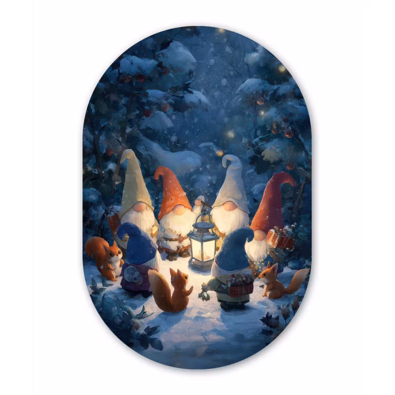 Winter - Gnooms - Eekhoorns - Meerkleurig Wandcirkel Ovaal Forex klein -3d