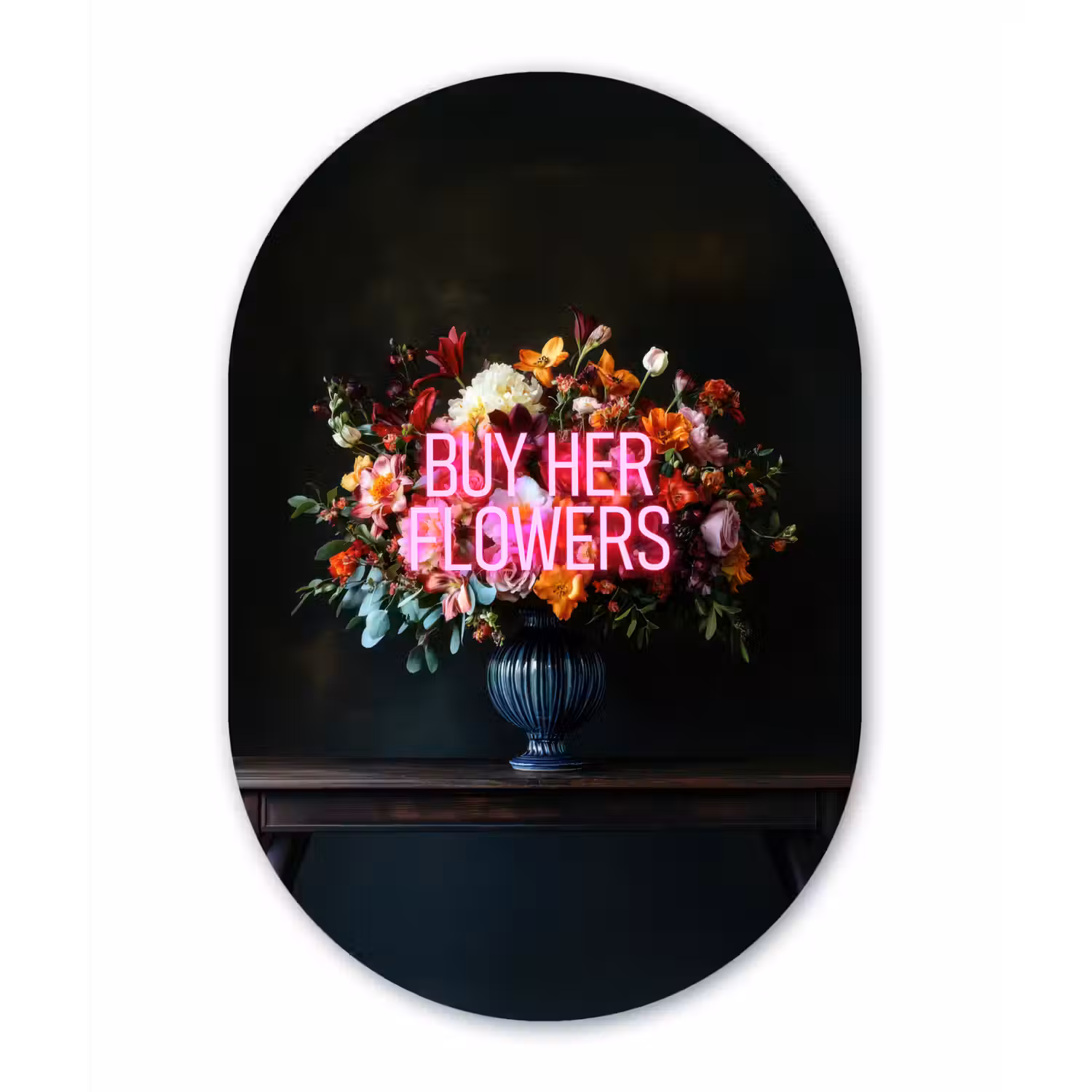 Quote - Bloemen - Vaas - Neon Wandcirkel Ovaal Forex klein -3d