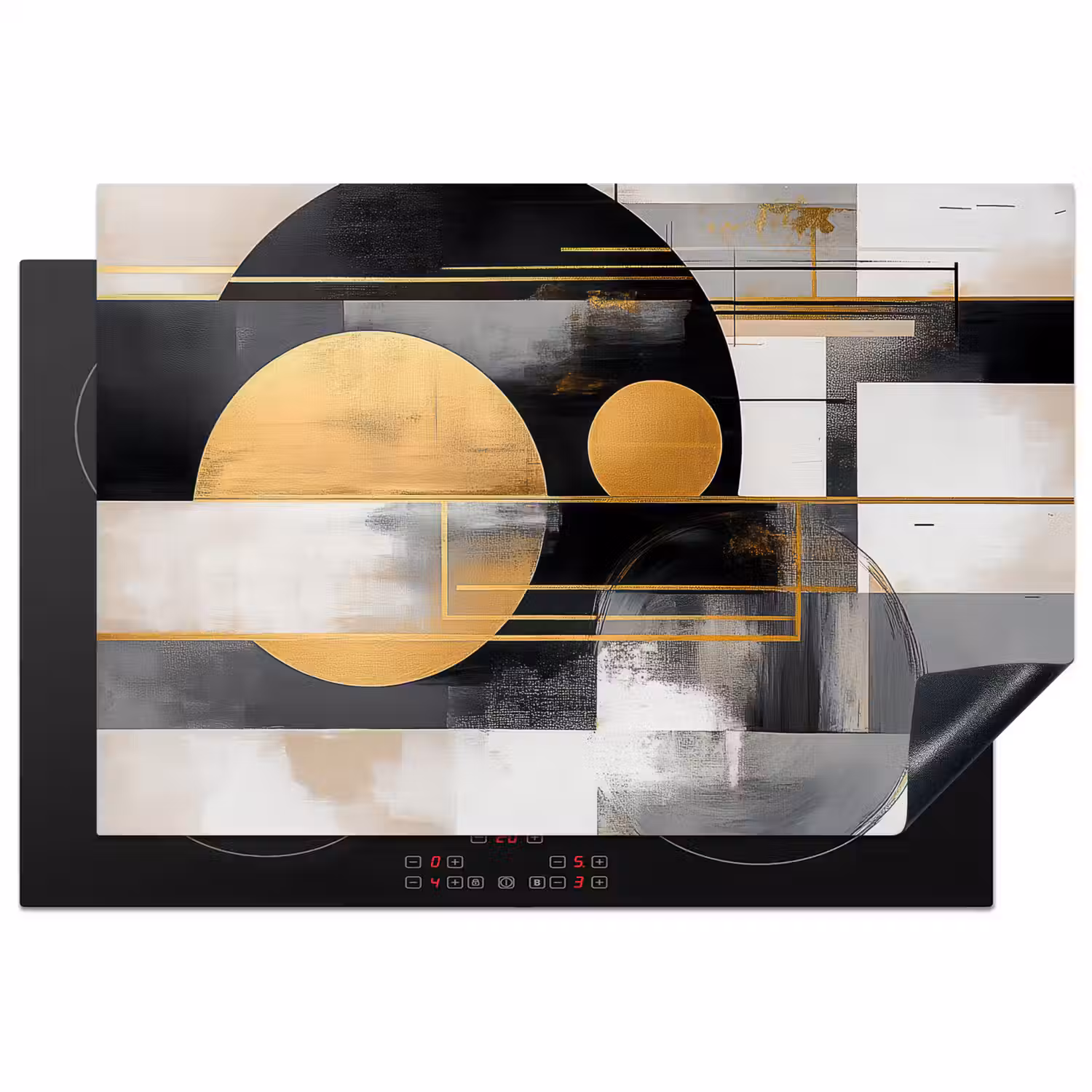 Abstract - Goud - Zilver - Vormen - Aesthetic - Modern Inductie beschermer vinyl 3mm klein -3d