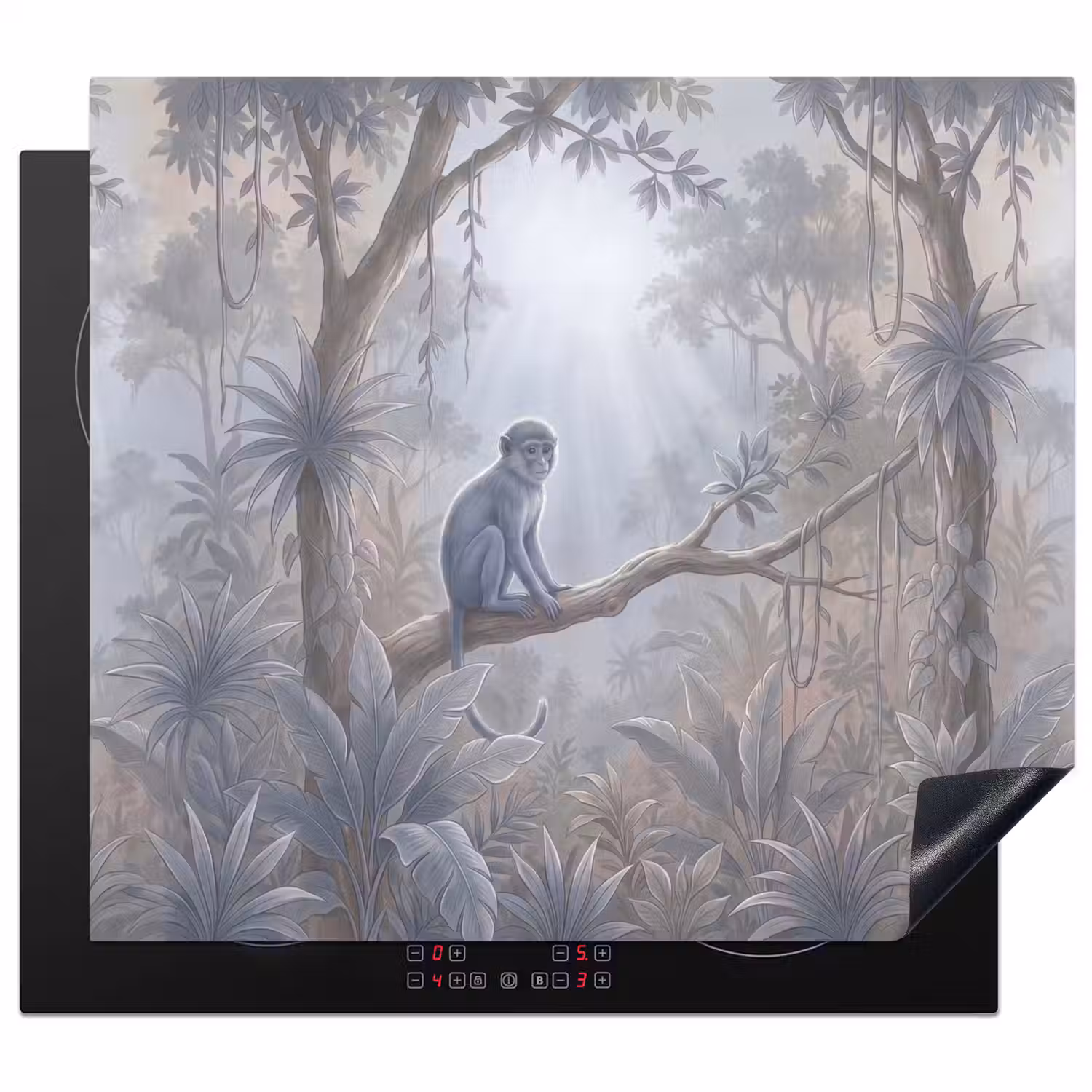 Aap - Boom - Jungle - Natuur - Grijs Inductie beschermer vinyl 3mm middel -3d