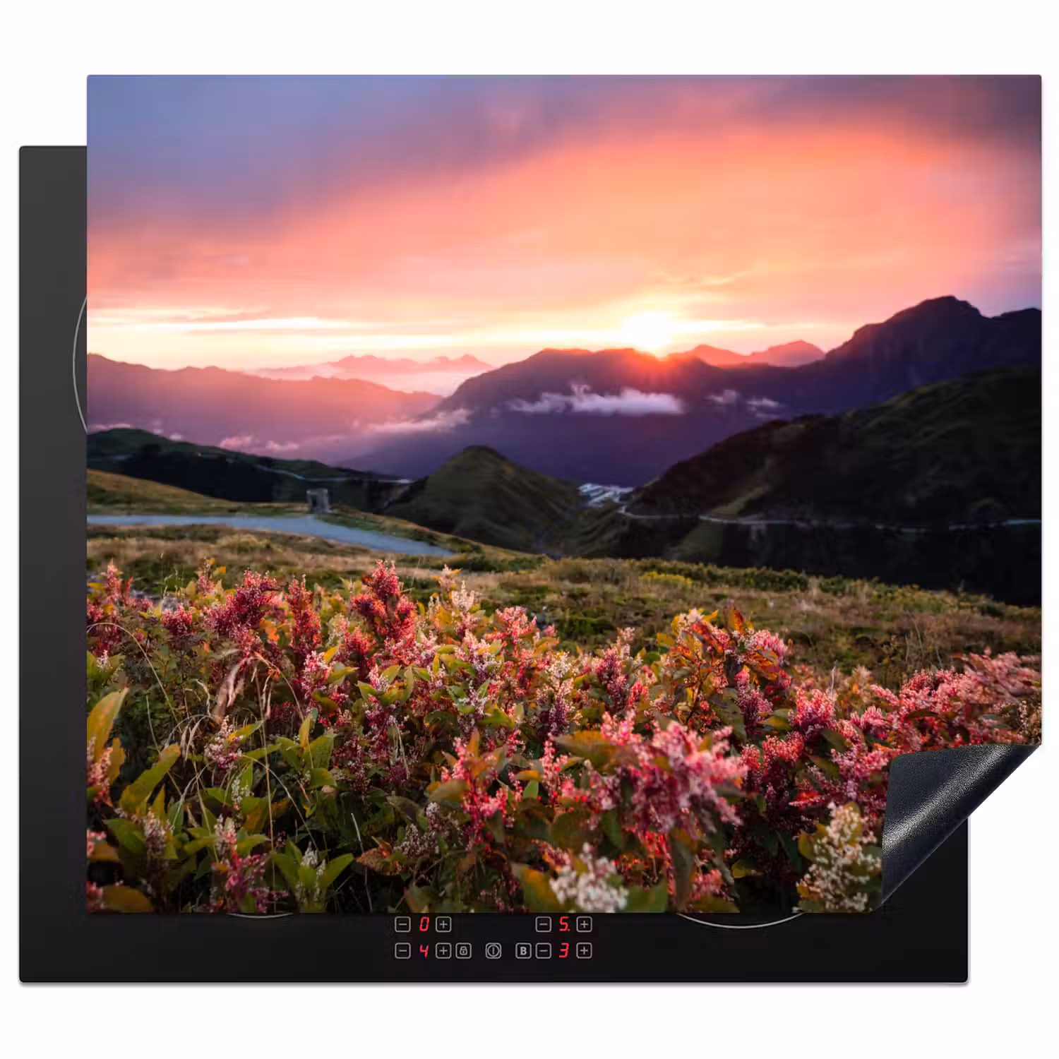 Alpengloed en Wilde Bloemen Inductie beschermer vinyl 3mm middel -3d