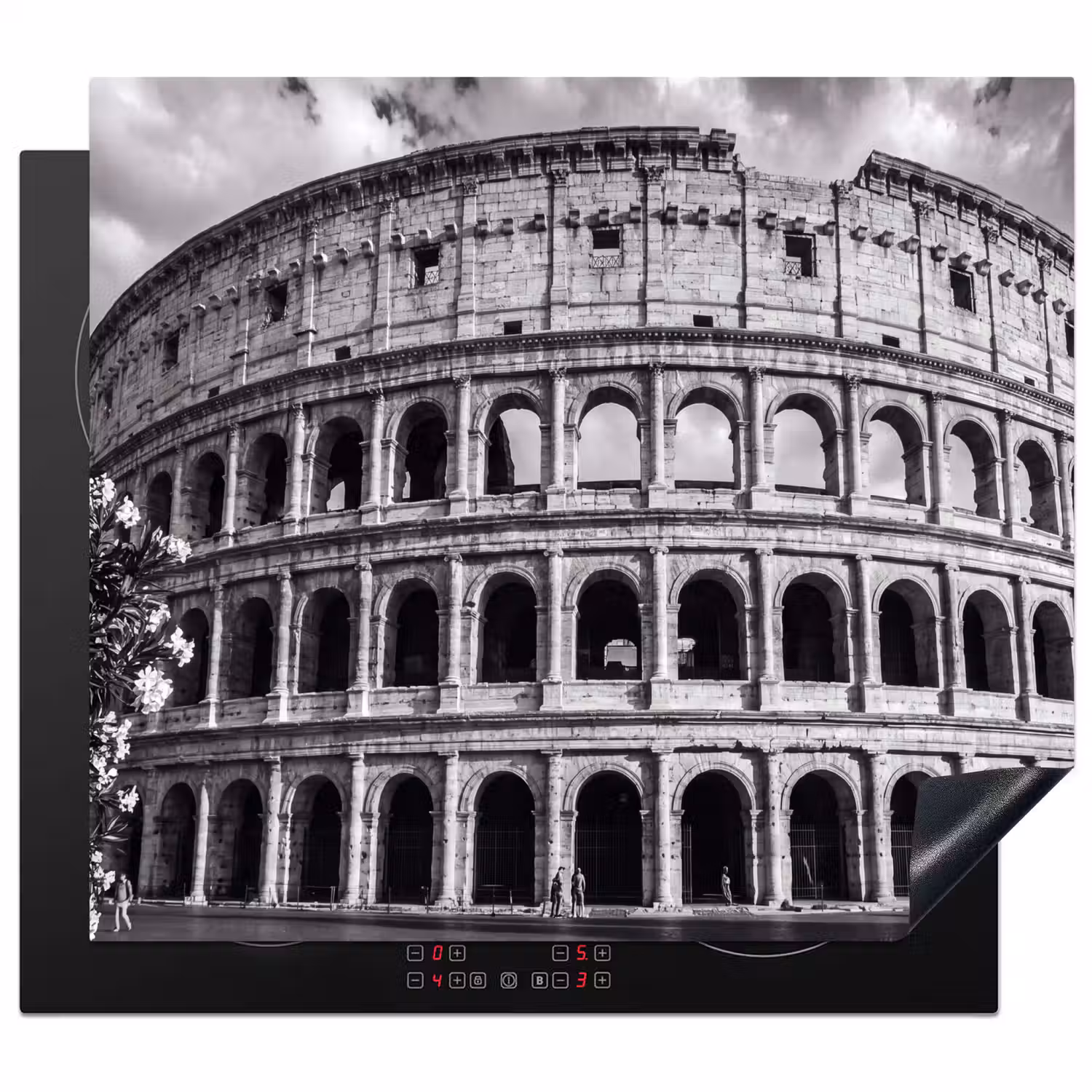Architectuur - Colosseum - Rome - Historisch - Zwart-wit Inductie beschermer vinyl 3mm middel -3d