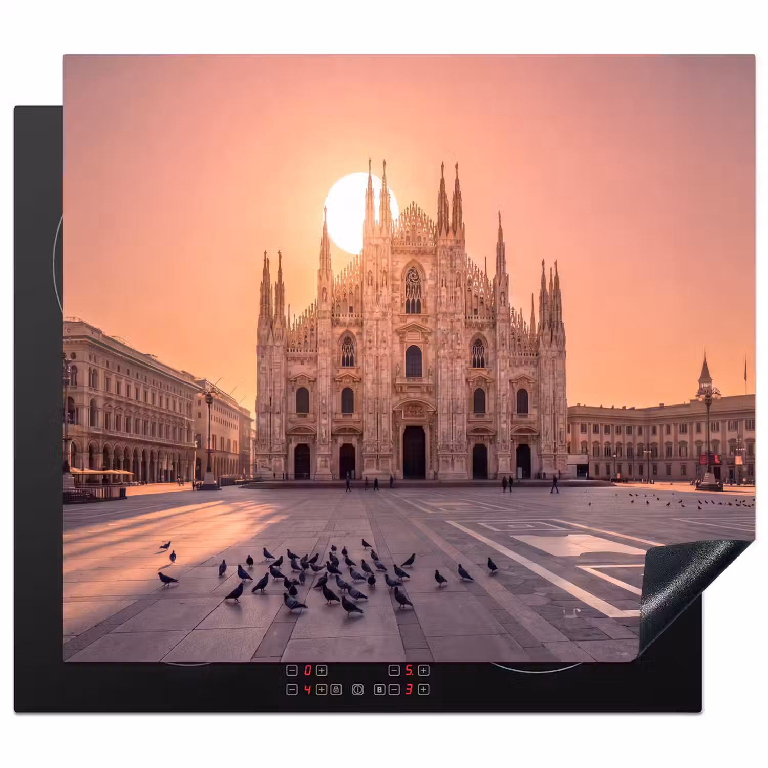 Architectuur - Milaan - Plein - Zonsopgang - Oranje Inductie beschermer vinyl 3mm middel -3d