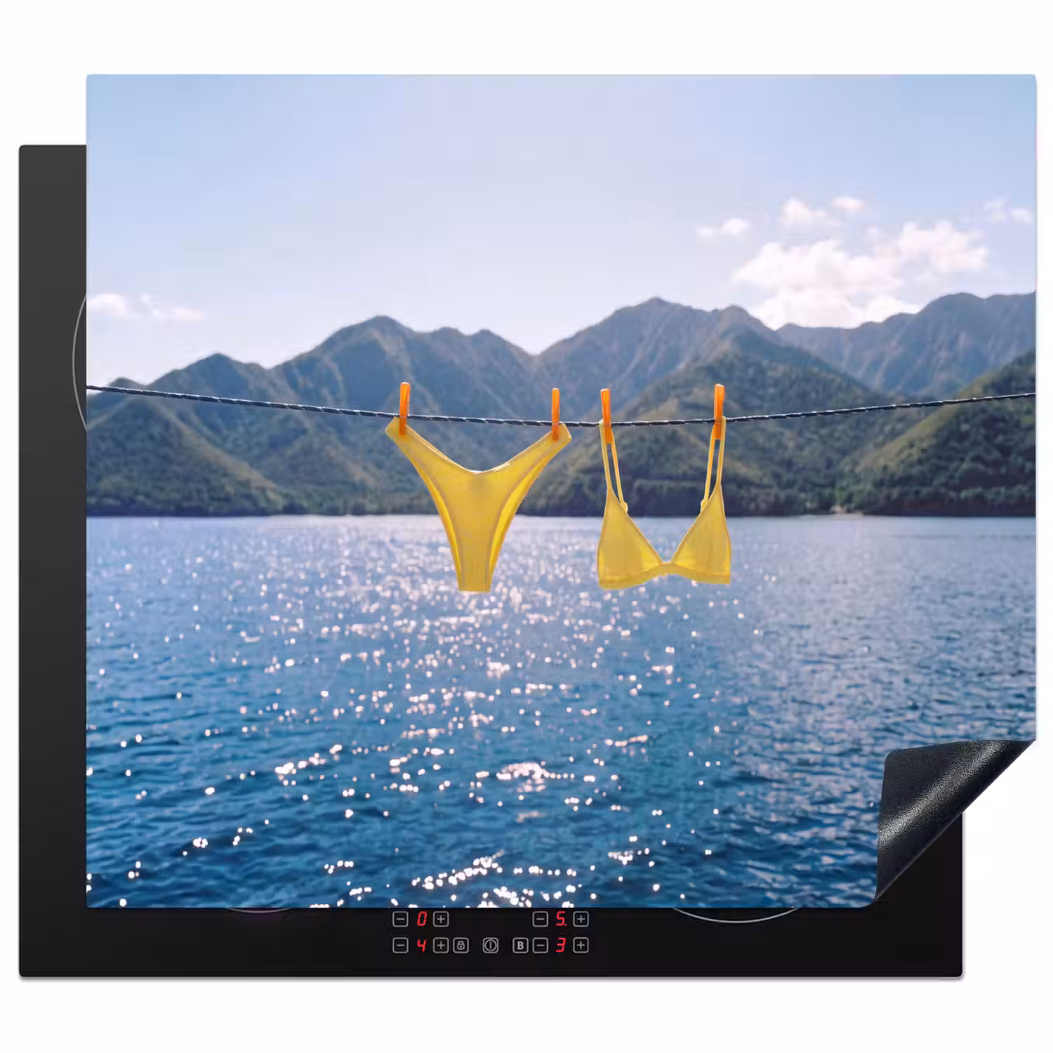 Badmode - Bikini - Zee - Bergen - Geel Inductie beschermer vinyl 3mm middel -3d