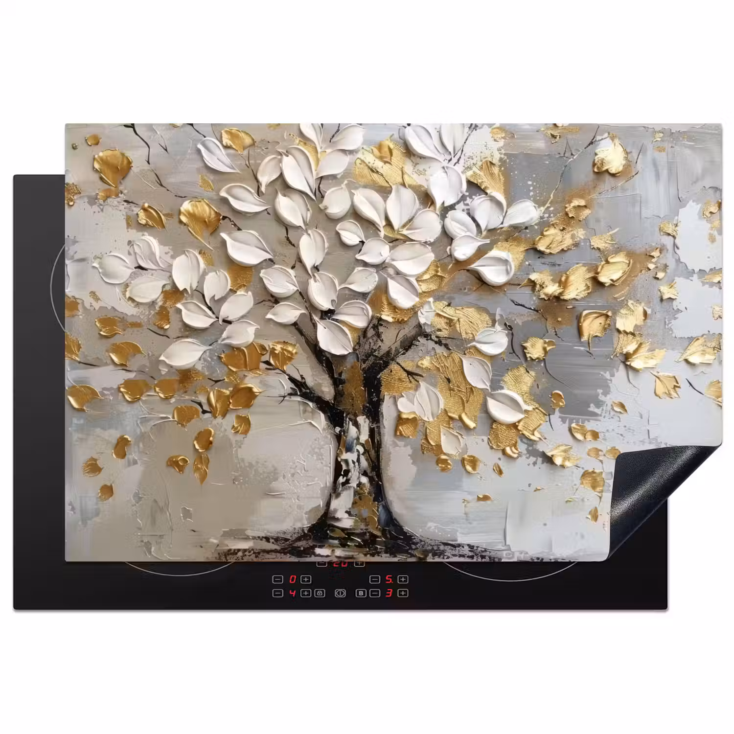 Boom - Beige - Grijs - Goud - Abstract Inductie beschermer vinyl 3mm klein -3d