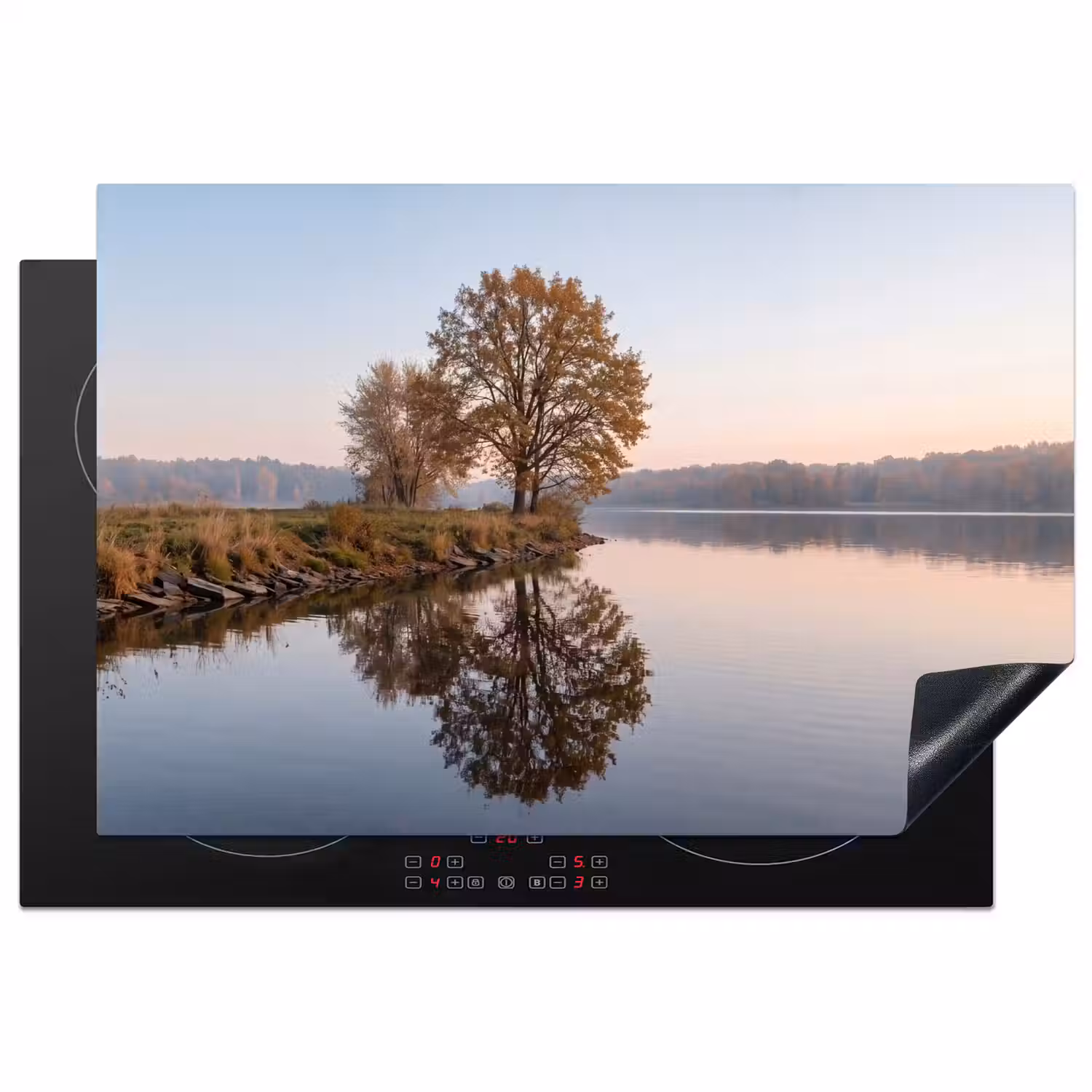 Bomen - Reflectie - Water - Zonsopgang - Serene Inductie beschermer vinyl 3mm klein -3d