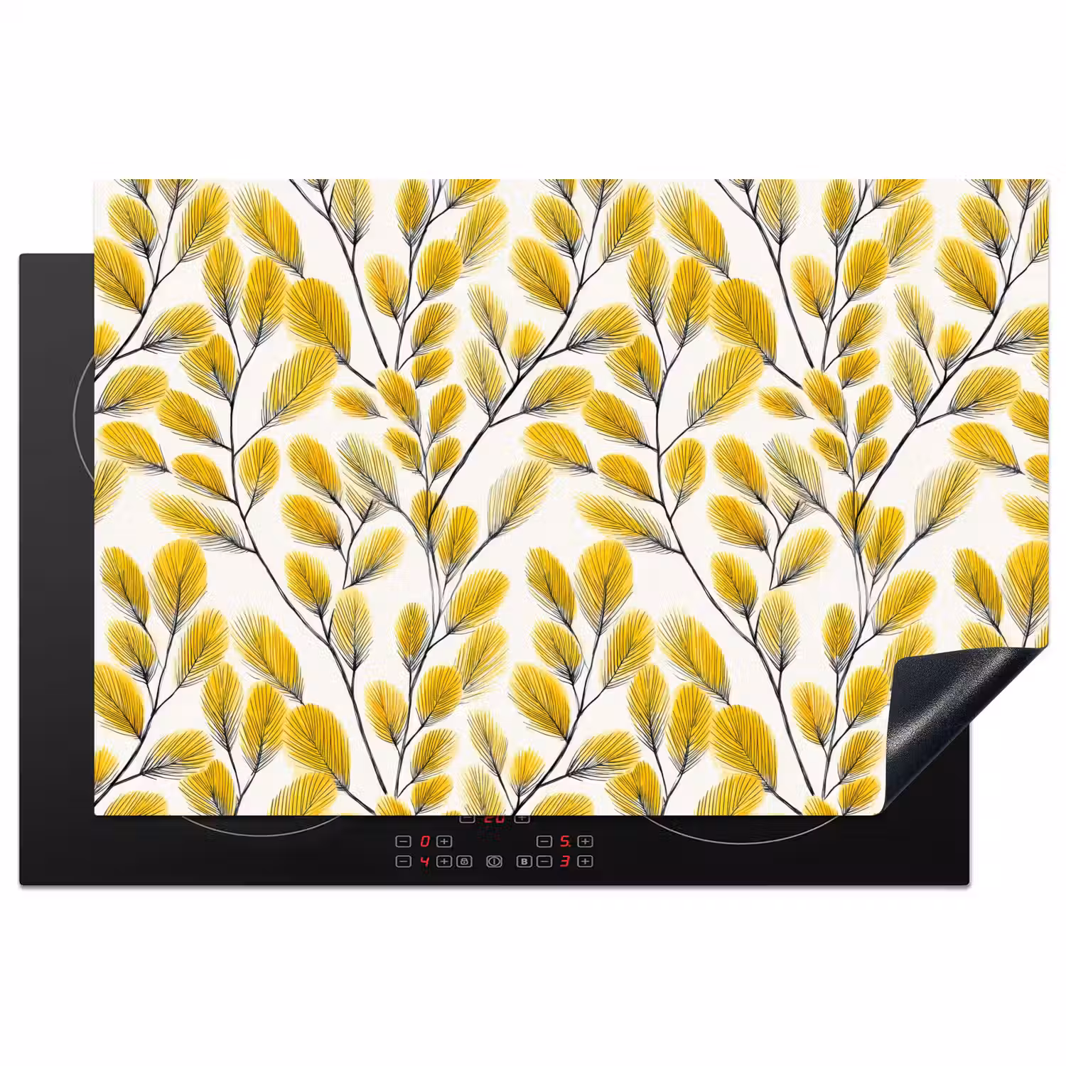 Bladeren - Botanisch - Elegant - Geel - Zwart Inductie beschermer vinyl 3mm klein 276 -3d