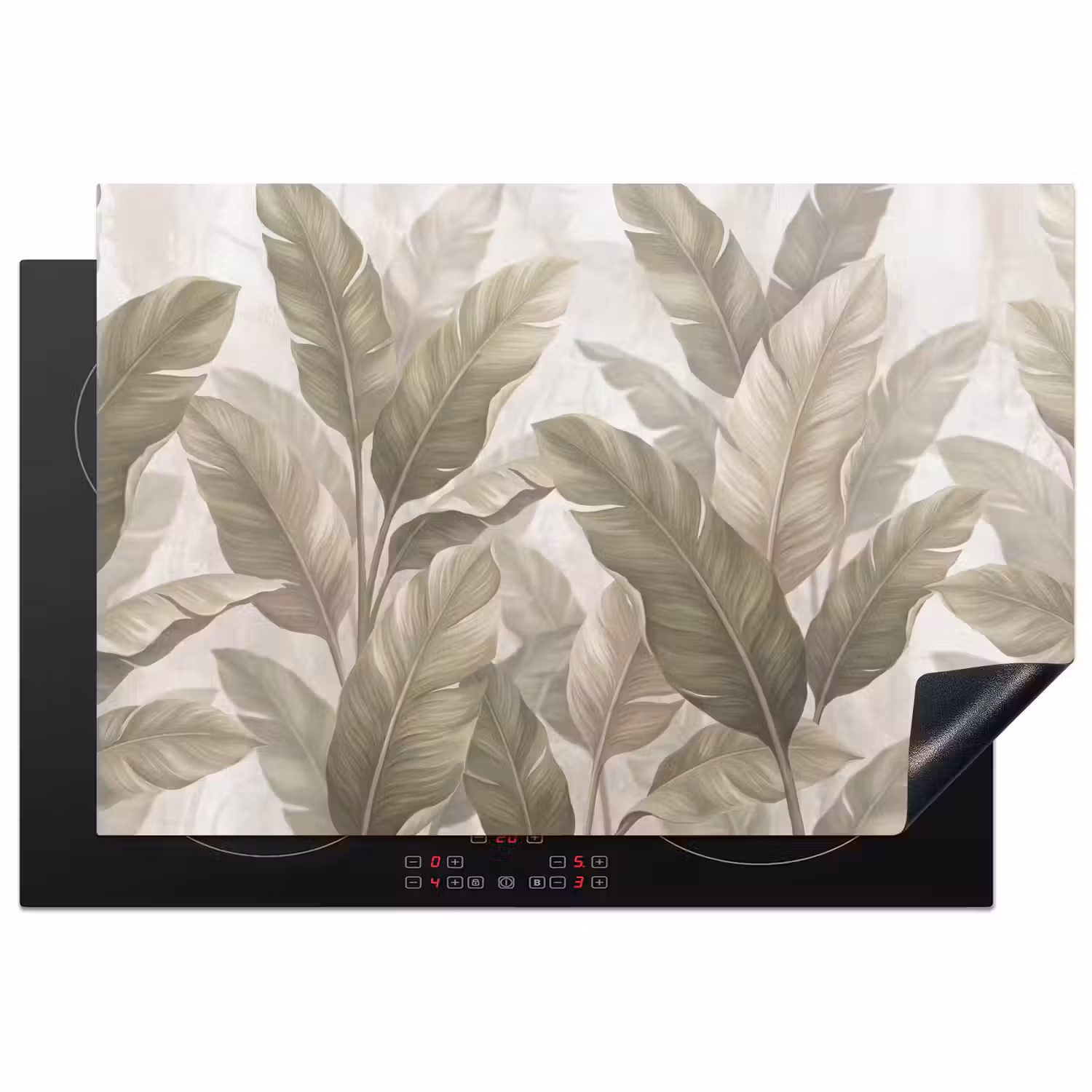 Bladeren - Tropisch - Natuur - Abstract - Beige Inductie beschermer vinyl 3mm klein -3d