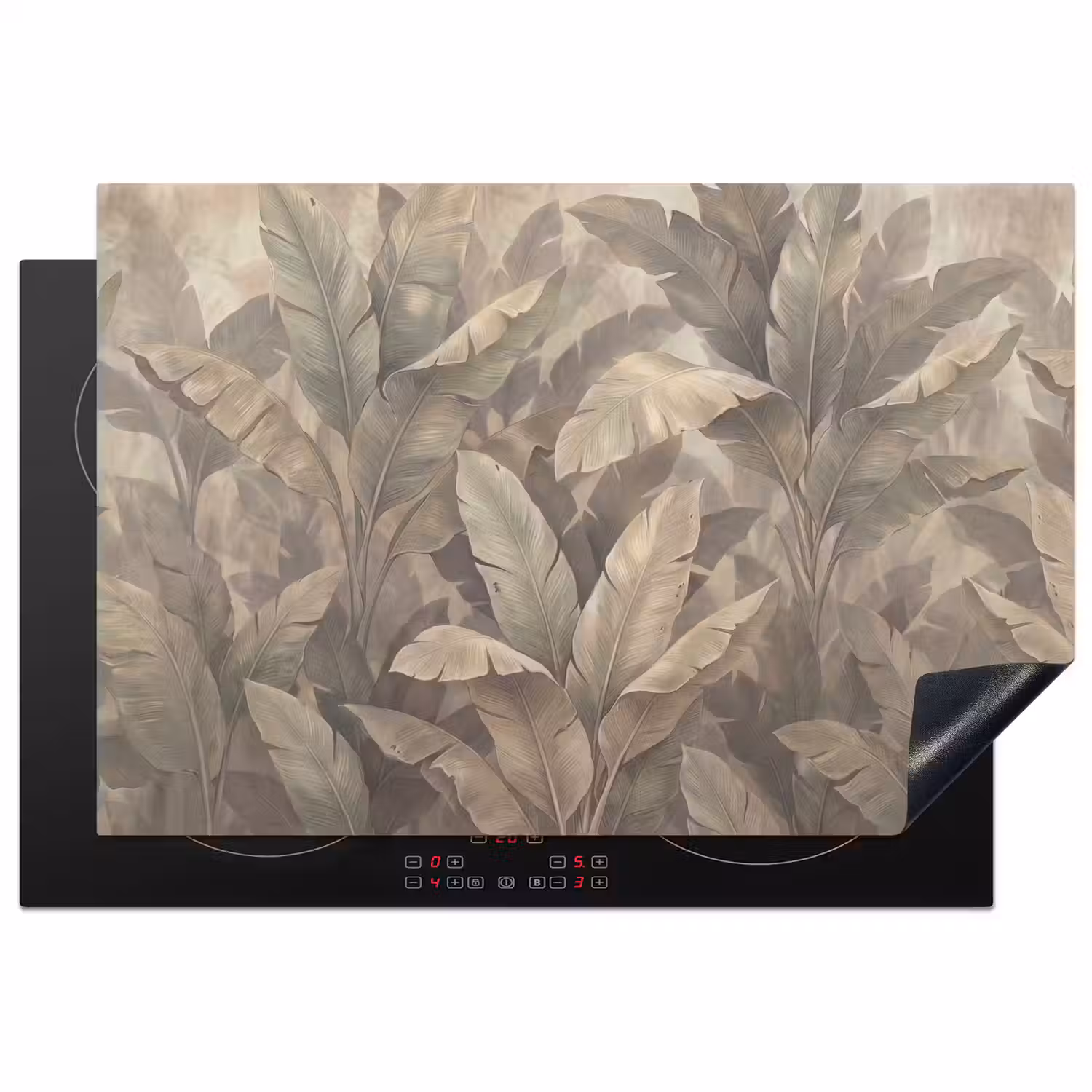 Bladeren - Tropisch - Natuur - Modern - Beige Inductie beschermer vinyl 3mm klein -3d