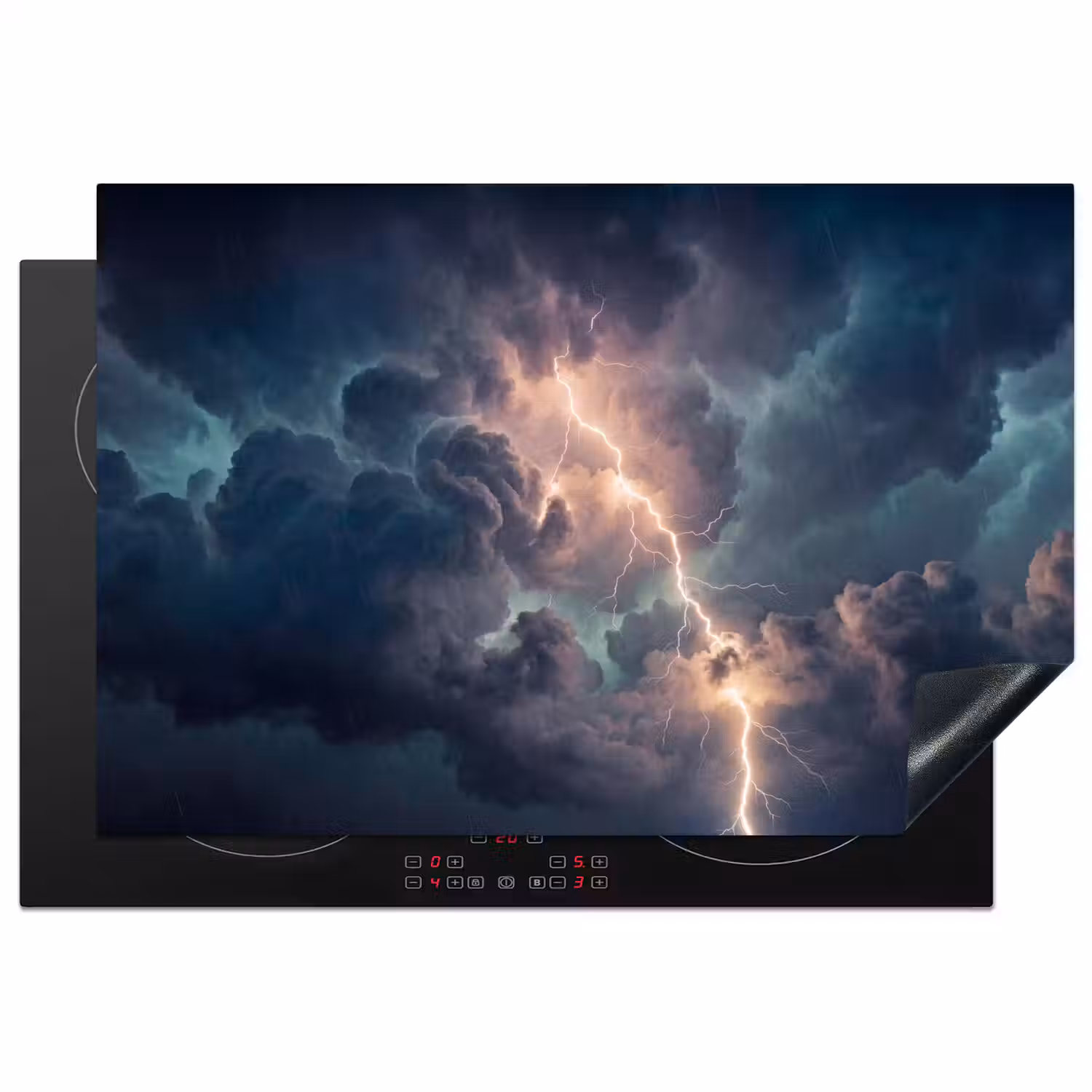 Bliksem - Storm - Natuur - Donker Inductie beschermer vinyl 3mm klein -3d