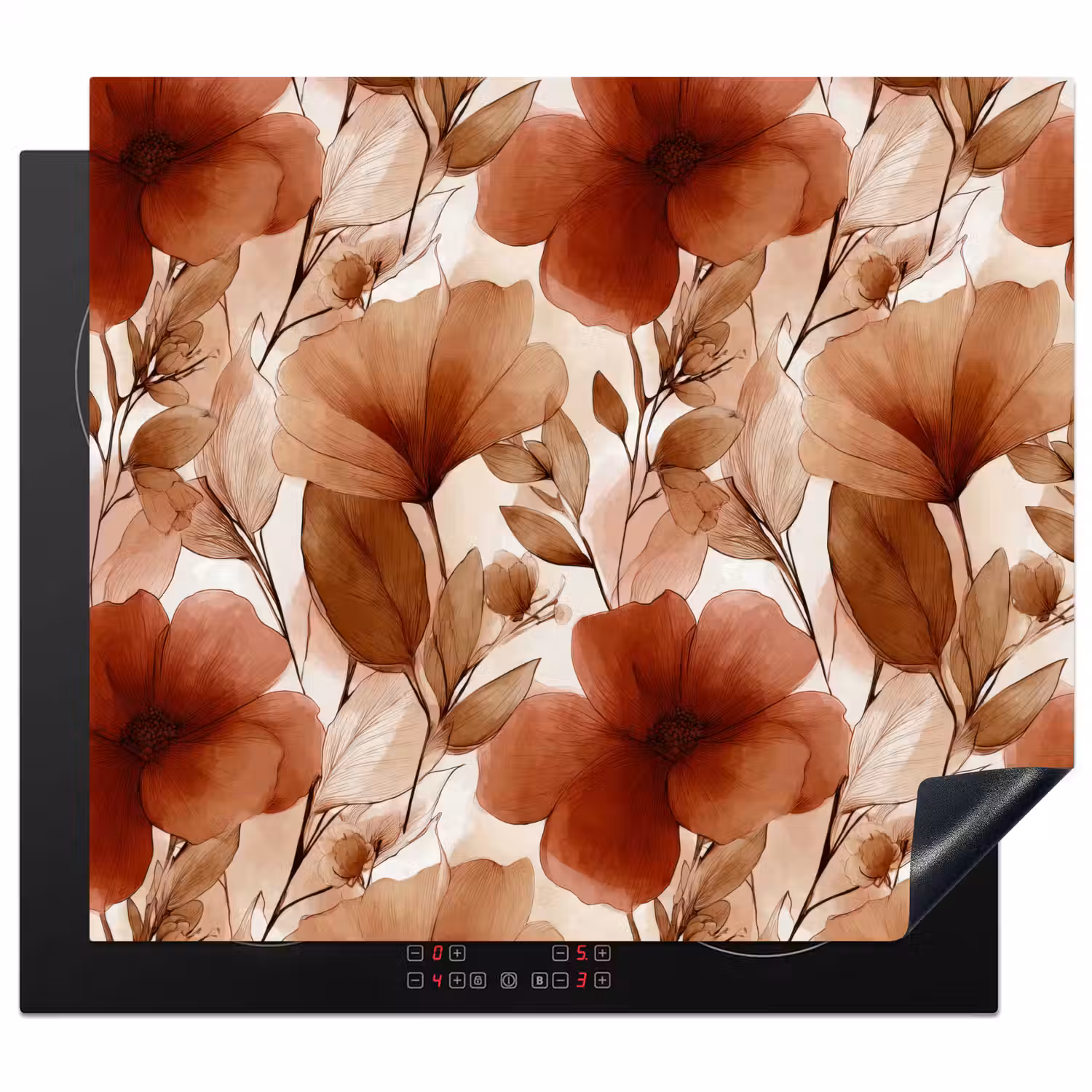 Bloemen - Aquarel - Botanisch - Terracotta Inductie beschermer vinyl 3mm middel 274 -3d