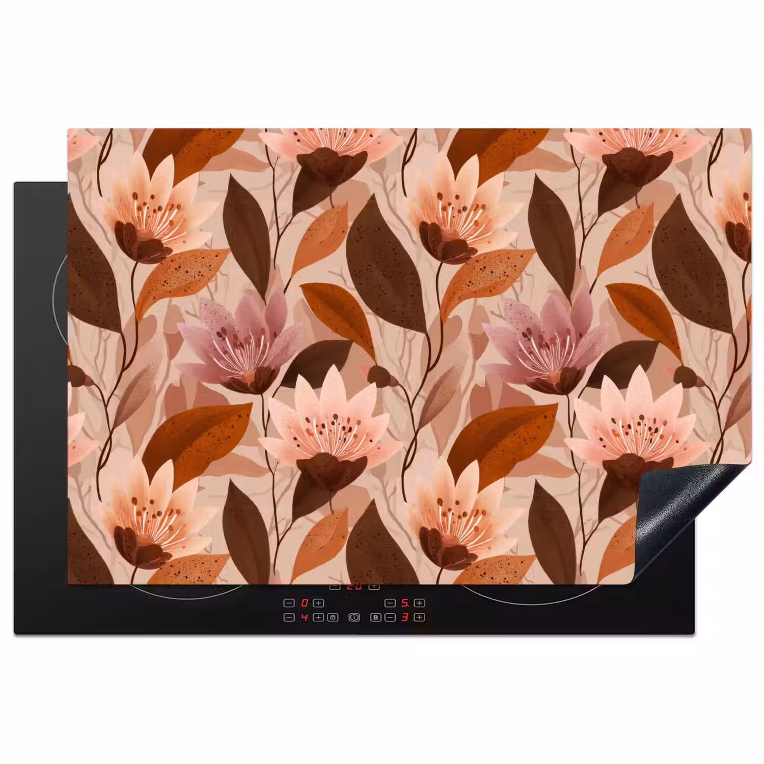 Bloemen - Bladeren - Bruin Inductie beschermer vinyl 3mm klein 276 -3d