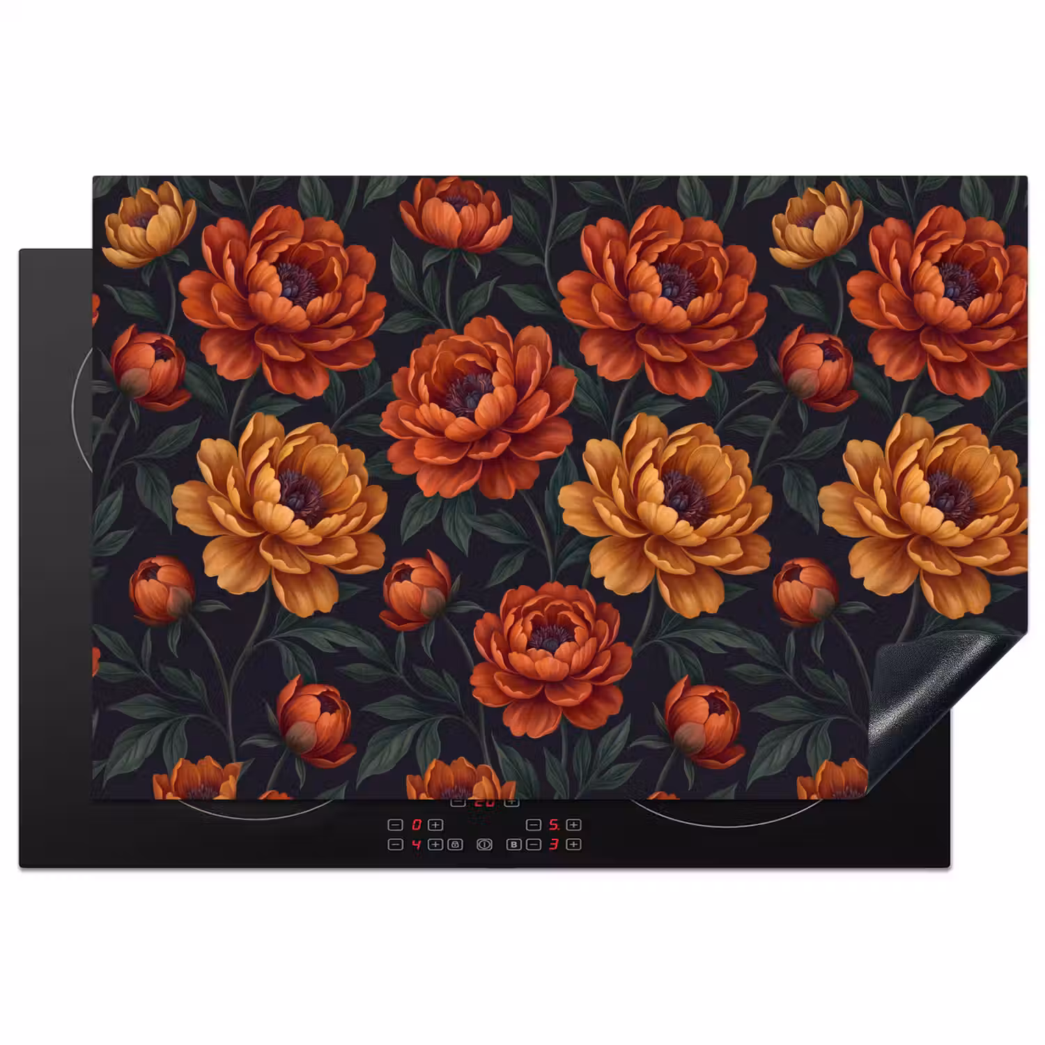 Bloemen - Bladeren - Natuur - Modern - Oranje Inductie beschermer vinyl 3mm klein -3d