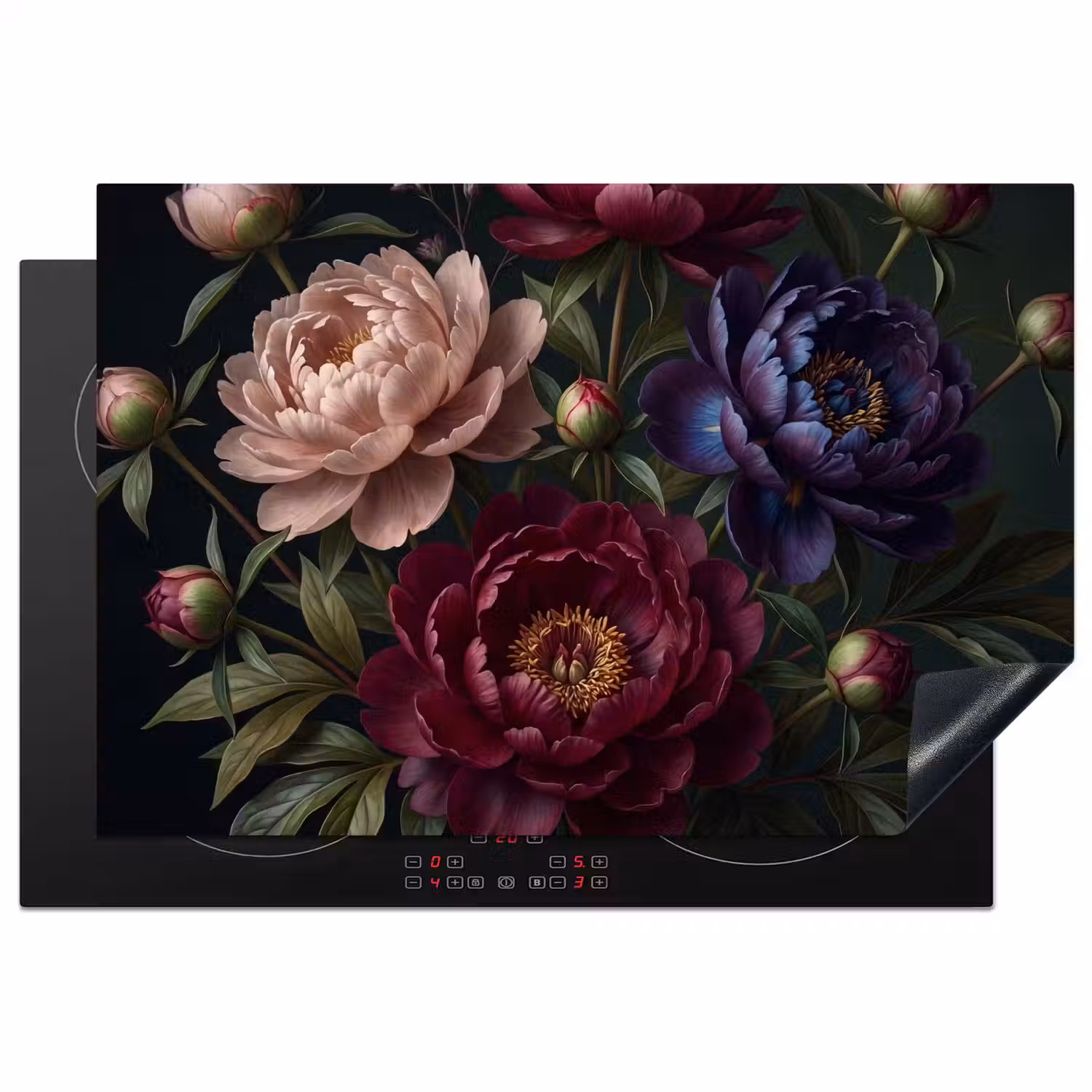 Bloemen - Boeket - Natuur - Modern - Donker Inductie beschermer vinyl 3mm klein -3d