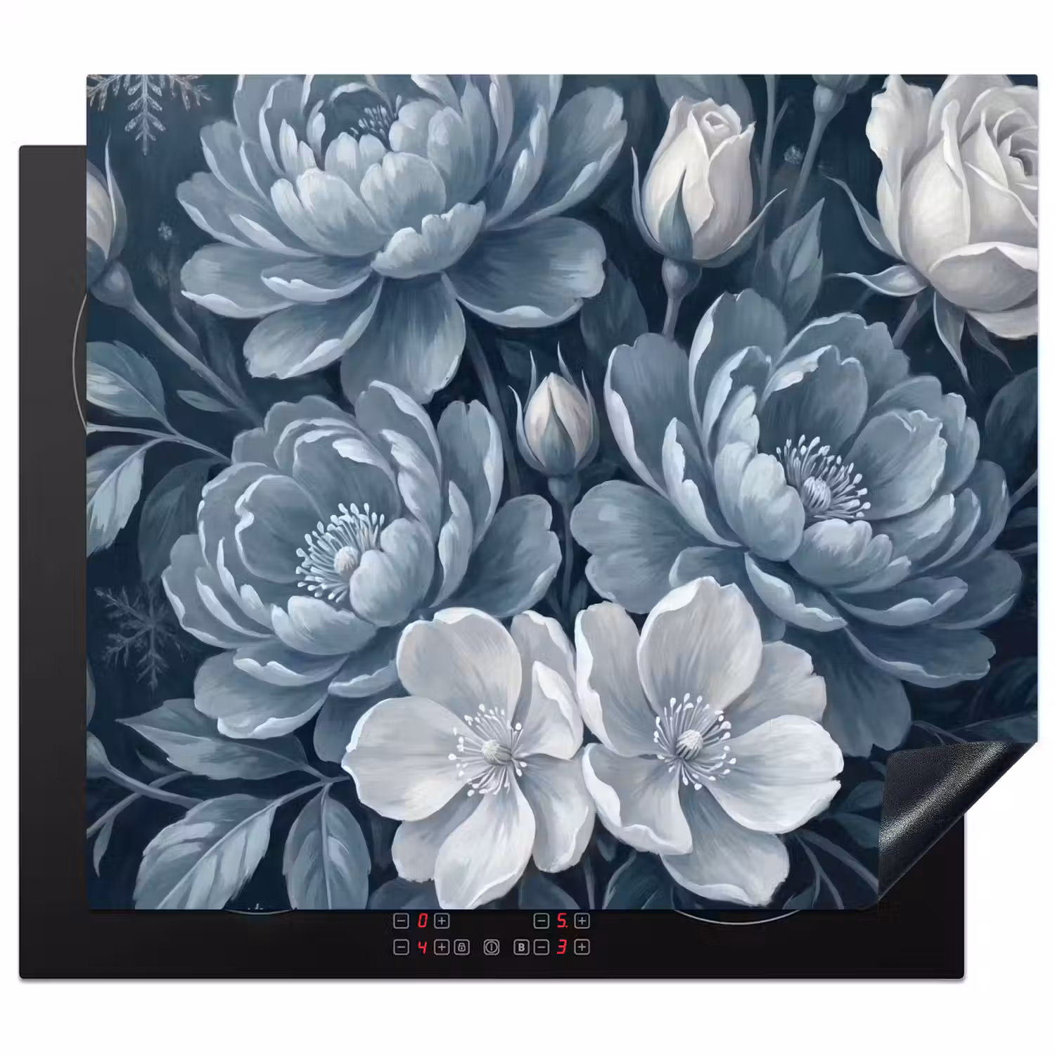 Bloemen - Boeket - Winter - Abstract - Blauw Inductie beschermer vinyl 3mm middel -3d