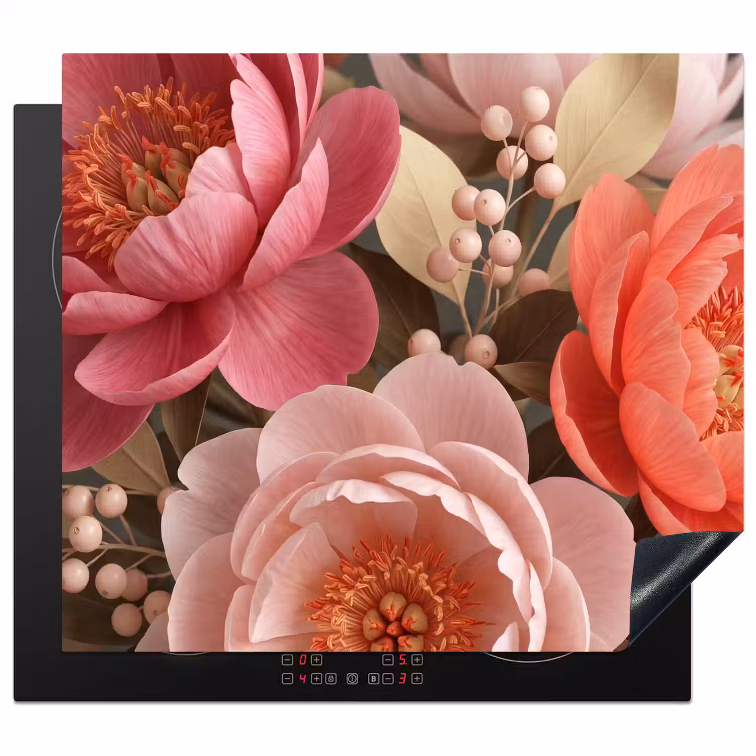 Bloemen - Bloesem - Zacht - Koraal - Decoratie Inductie beschermer vinyl 3mm middel -3d
