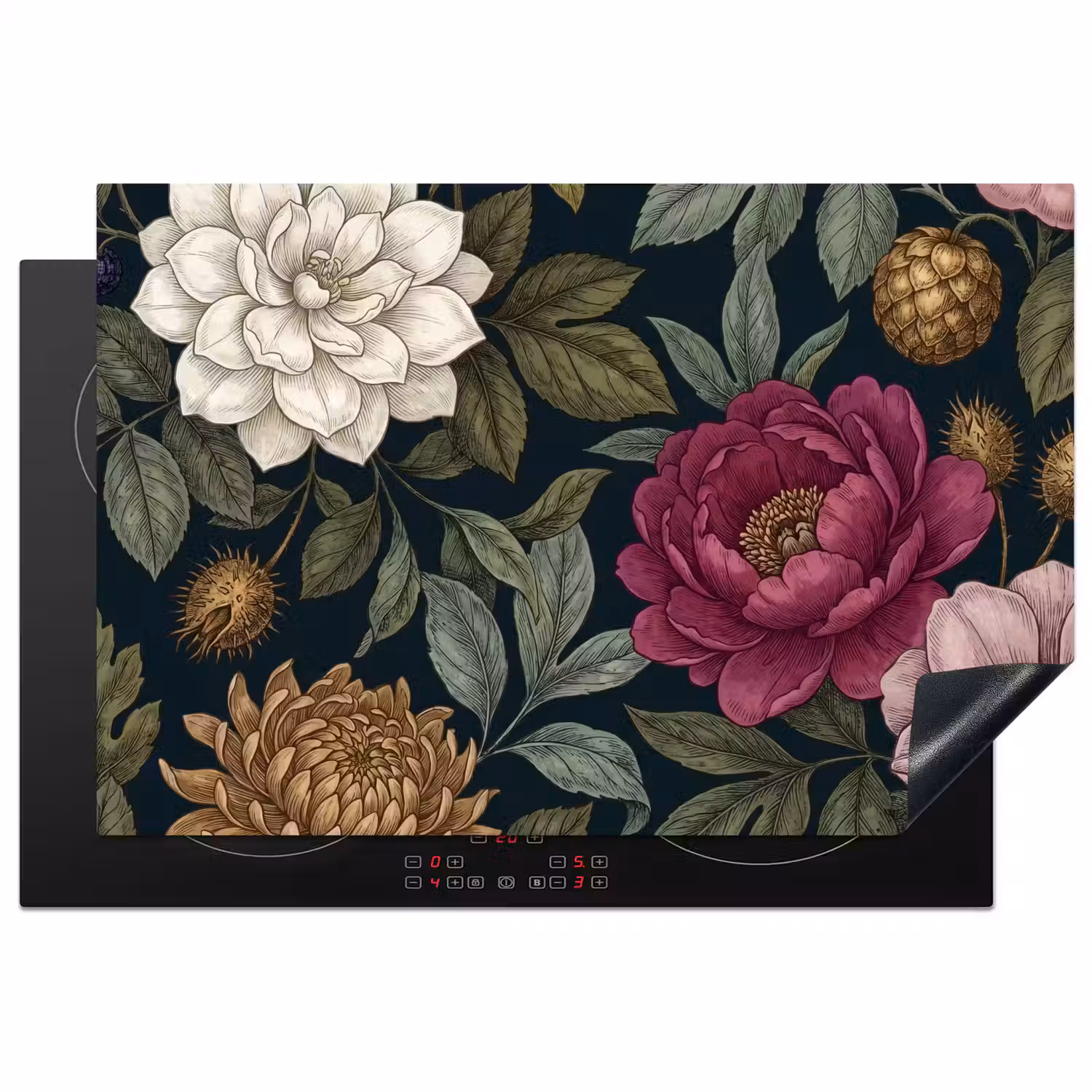 Bloemen - Botanisch - Illustratie - Donker - Vintage Inductie beschermer vinyl 3mm klein -3d