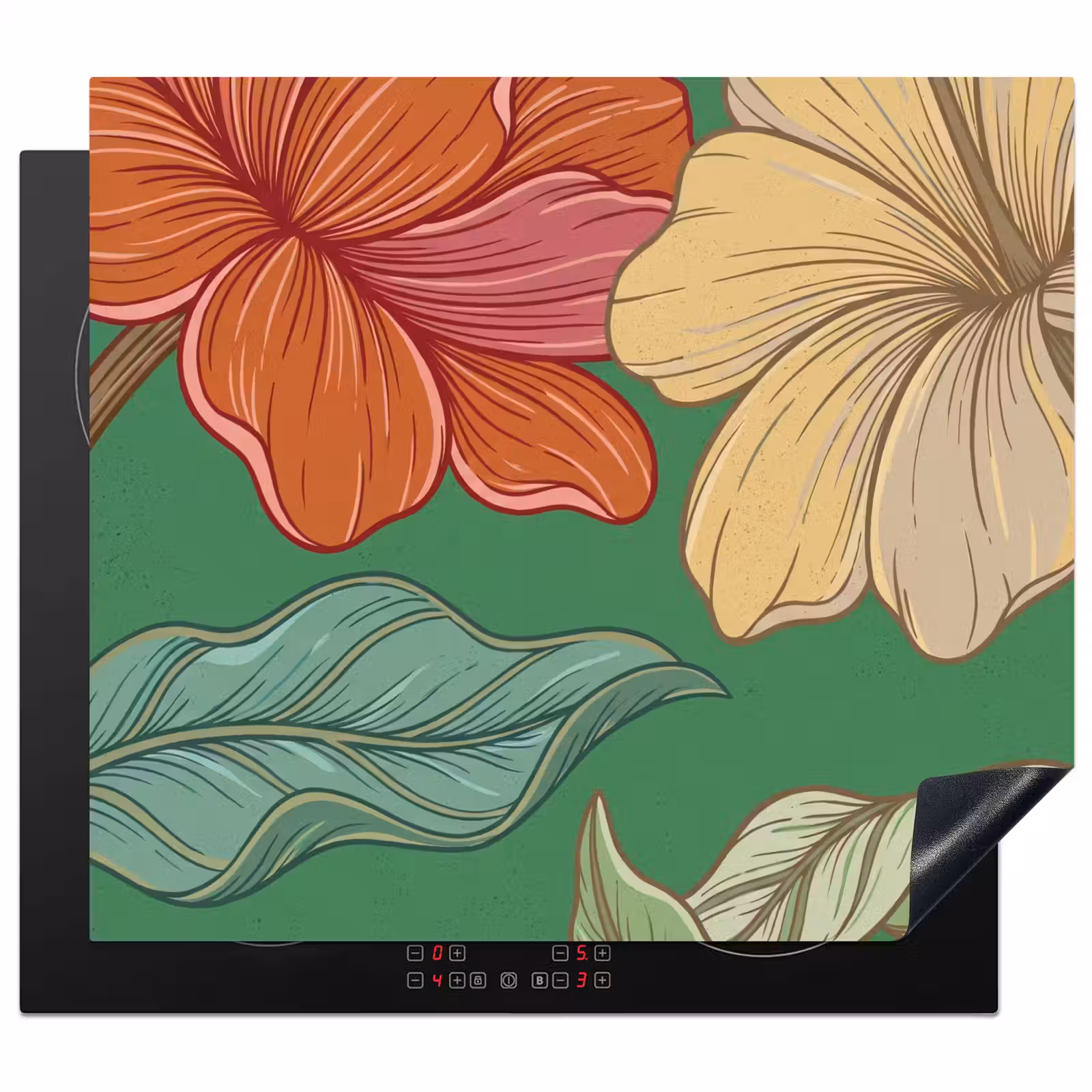 Herdabdeckplatte - Blumen – Grün – Illustration - Bloemen - Groen - Illustratie Inductie beschermer vinyl 3mm middel
