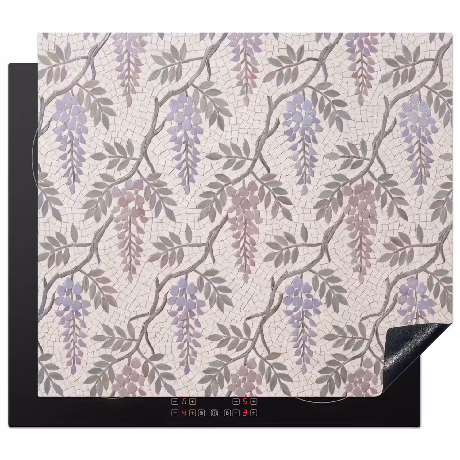 Bloemen - Mozaïek - Natuur - Patroon - Paars Inductie beschermer vinyl 3mm middel -3d