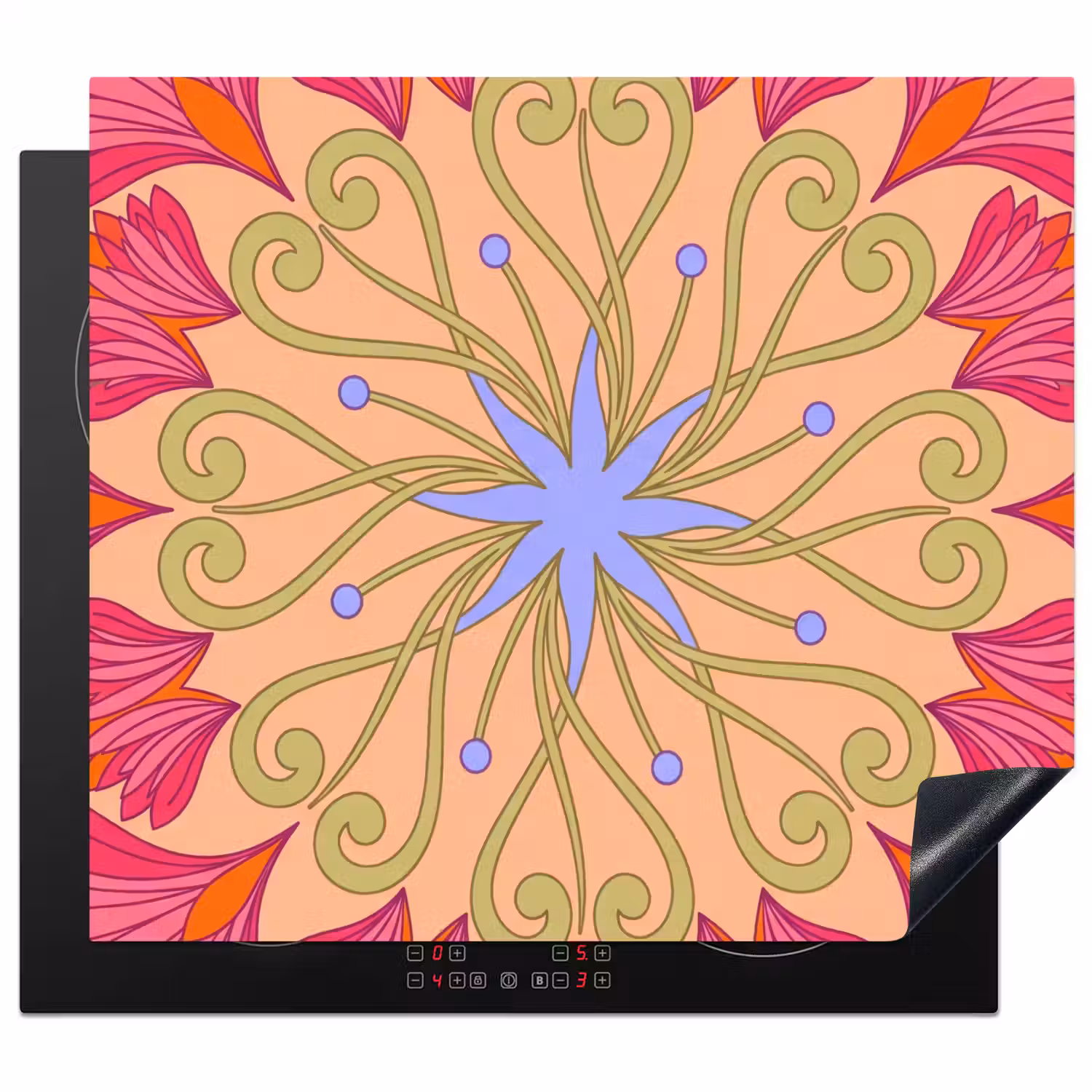 Bloemen - Patroon - Abstract - Roze - Decoratief Inductie beschermer vinyl 3mm middel -3d