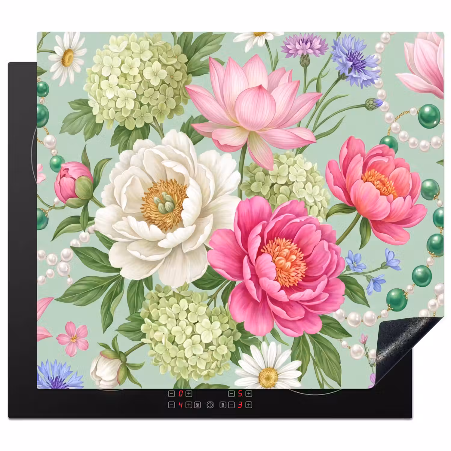 Bloemen - Patroon - Botanisch - Groen Inductie beschermer vinyl 3mm middel -3d