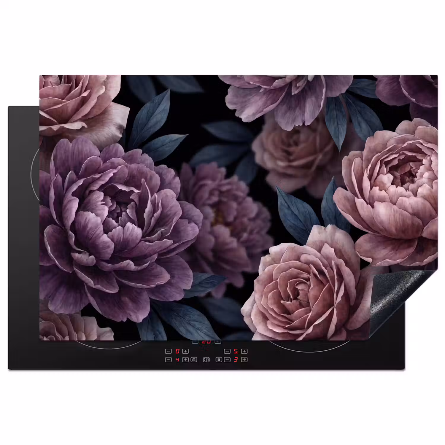 Bloemen - Patroon - Donker - Botanisch - Paars Inductie beschermer vinyl 3mm klein -3d