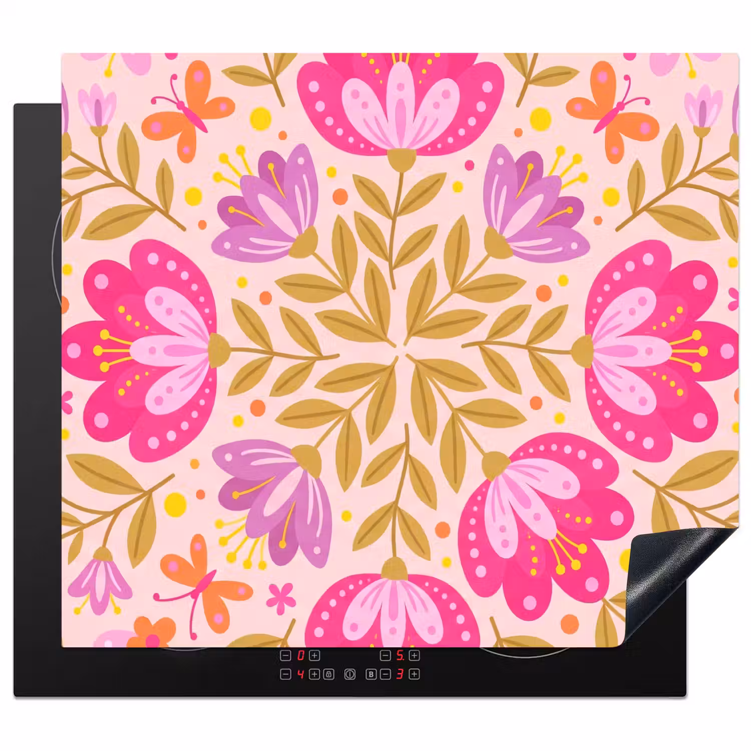Bloemen - Patroon - Natuur - Abstract - Roze Inductie beschermer vinyl 3mm middel -3d