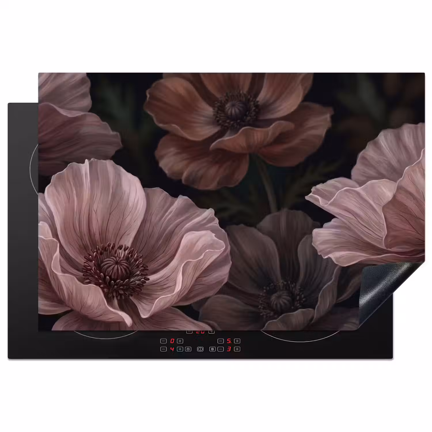 Bloemen - Natuur - Roze - Donker - Modern Inductie beschermer vinyl 3mm klein -3d