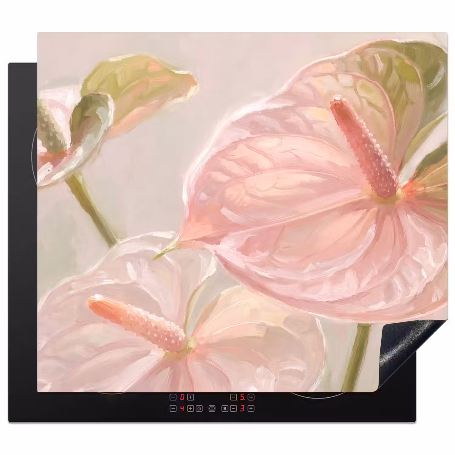 Bloemen - Pastel - Abstract - Natuur - Groen Inductie beschermer vinyl 3mm middel -3d