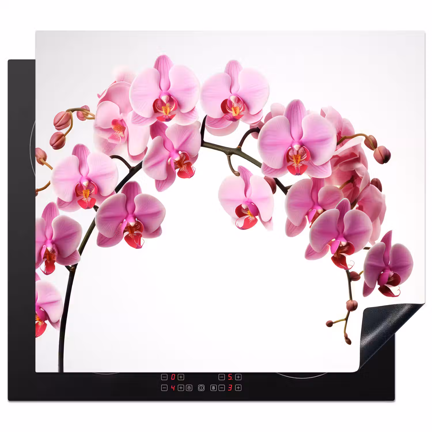 Bloemen - Roze - Tak - Wit Inductie beschermer vinyl 3mm middel -3d